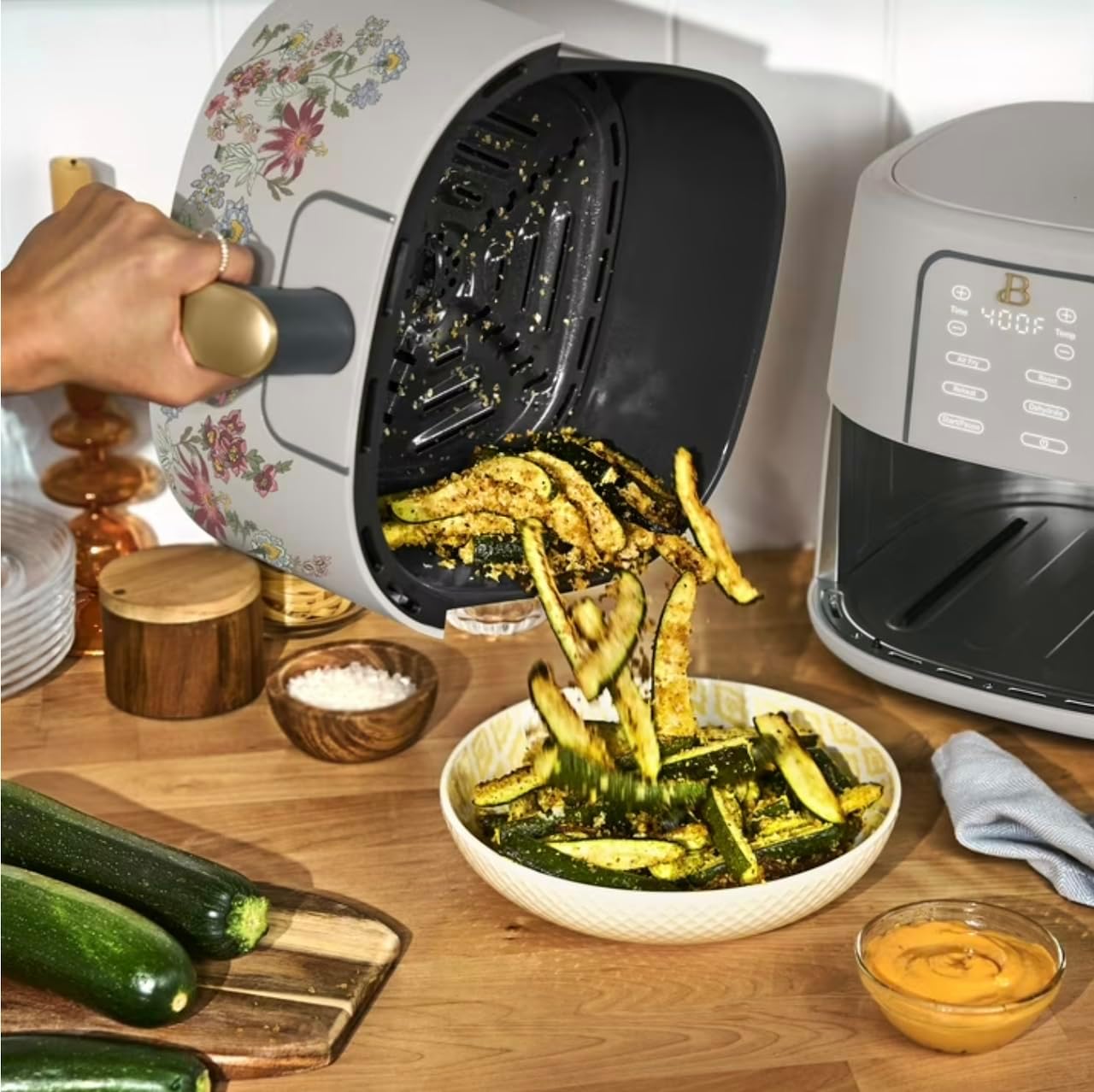 Air Fryer 6qt with TurboCrisp Technology, Very Good Ceramic Nonstick Coating, Wildflower Porcini Taupe by Drew Barrymore