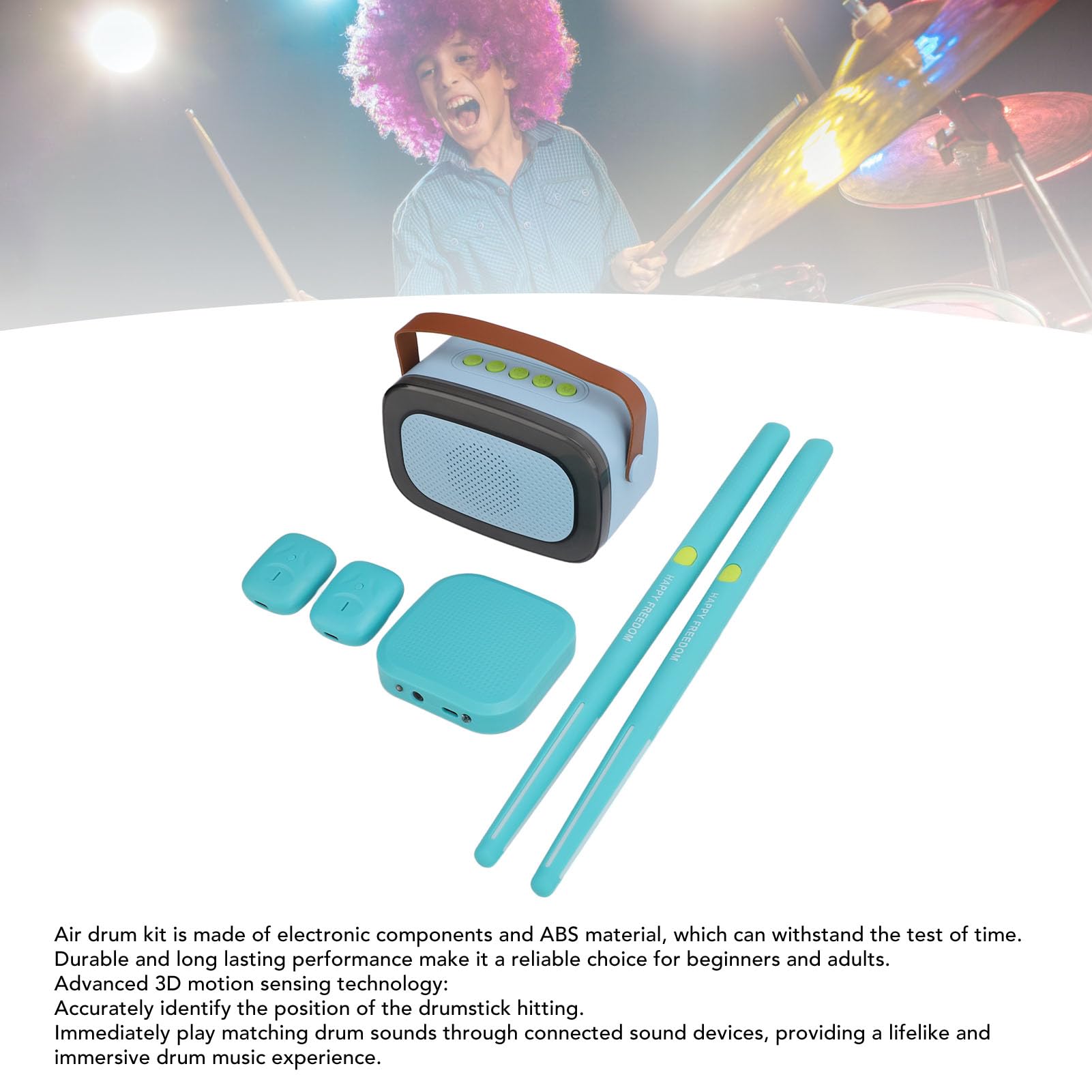 Set Batteria Elettronica Portatile Ad Aria Con Rilevamento Movimento 3D - Kit Batteria Virtuale Con Bacchette E Pedali