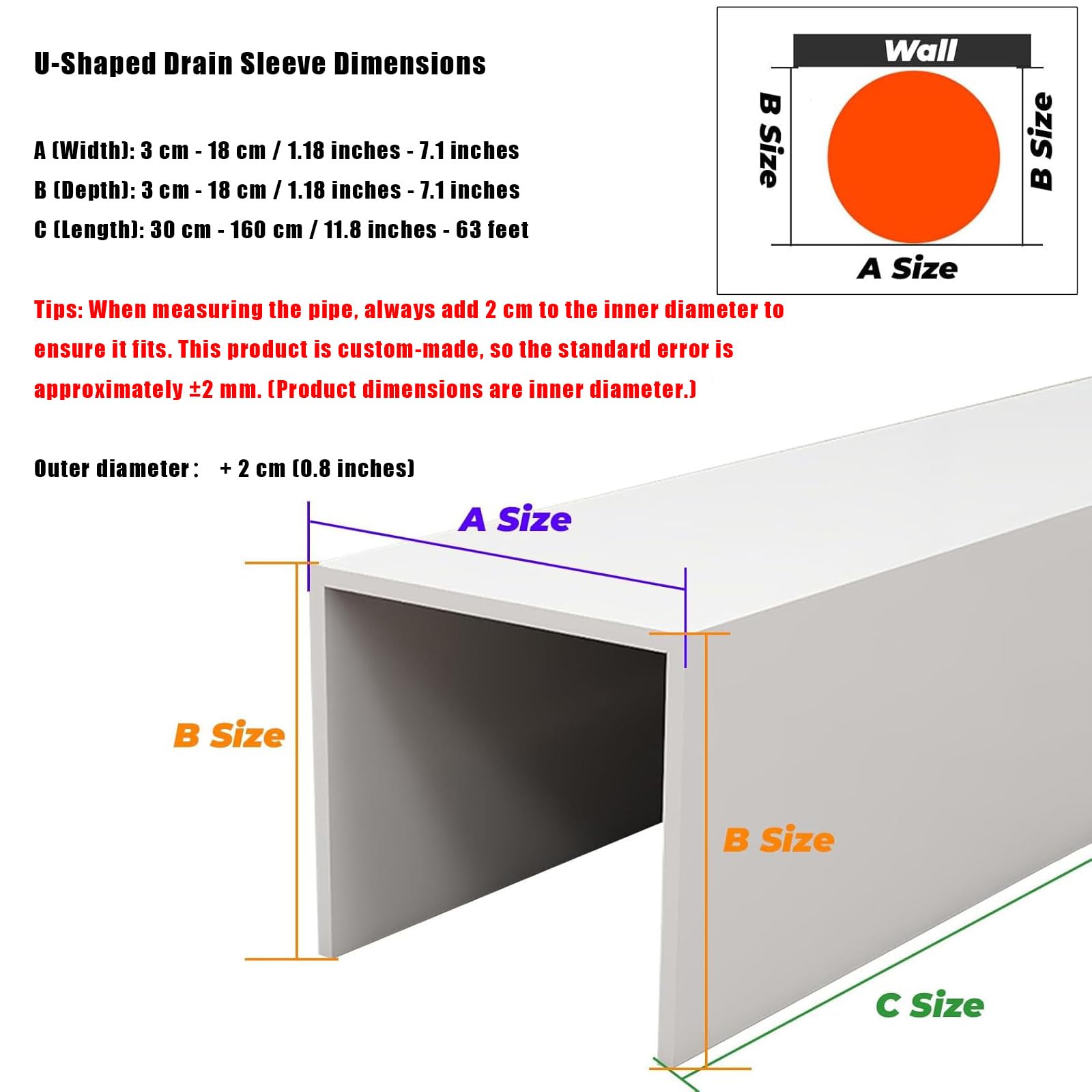Copertura per tubi a forma di U, kit di recinzione per tubi, canalina per tubo da parete, nasconditore per tubazioni per interni, bagno, 90 x 15 x 15 cm