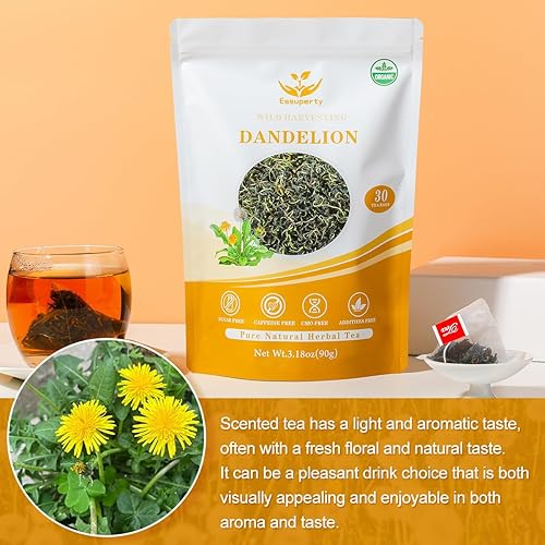 Miniatura 4 de Bolsas de té de hoja de diente de león, 30 bolsas, 0.11 onzas cada una, té de hierbas de diente de león natural, sin azúcar, sin cafeína, té