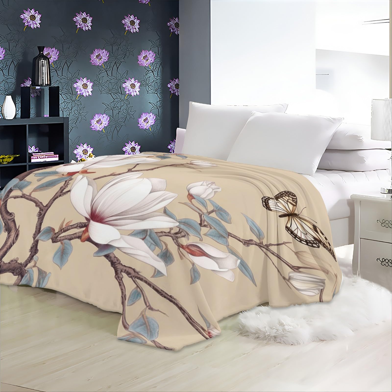 Coperta Plaid in Flanella di Pile Motivo floreale 180x200 cm Super Morbida e Calda Coperta in Microfibra Letto Matrimoniale Singolo, Coperte per Bambina Bambino Regalo