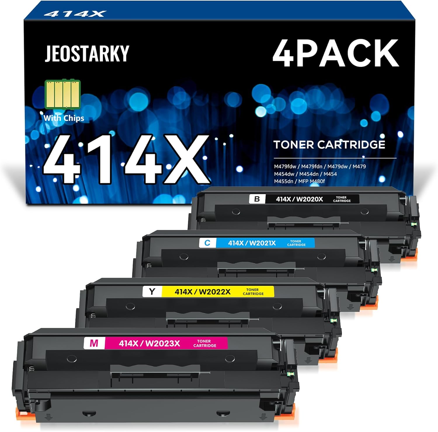 414x Toner Cartridges 4 Pack High Yield Replacement for HP 414x Toner 414a W2020x Compatible with HP Color Laserjet Pro MFP M479fdw M479fdn M454dw M454dn M480f Printer
