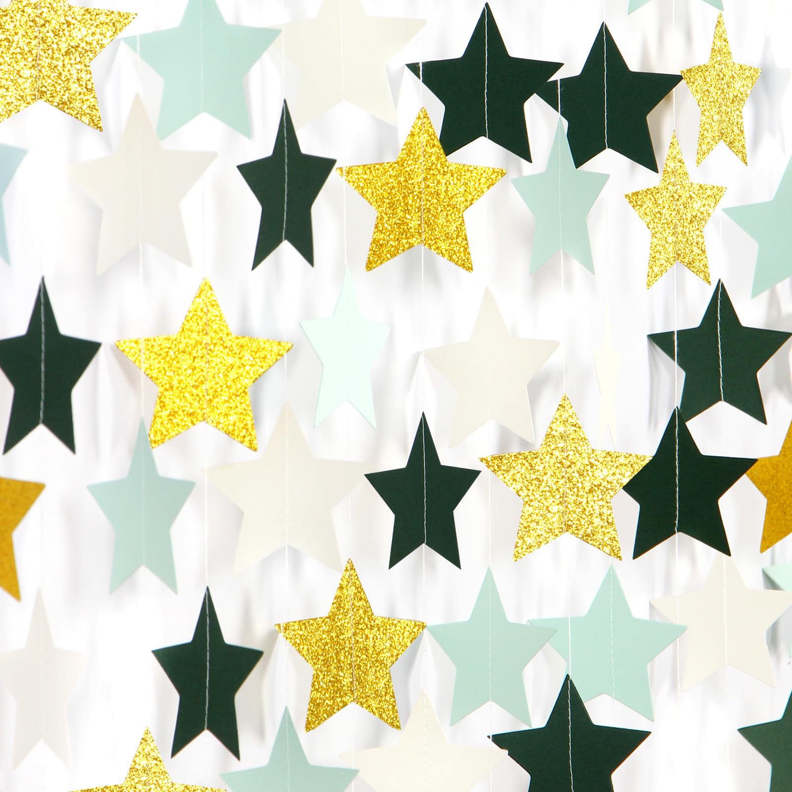 OURUOLA Sage-Green Mint Beige-Gold Party-Decorations Garland - 62ft Twinkle Little Star Hanging Streamers Banner,Rustic Wedding Bridal Baby Shower Engagement Birthday Bachelorette Decor