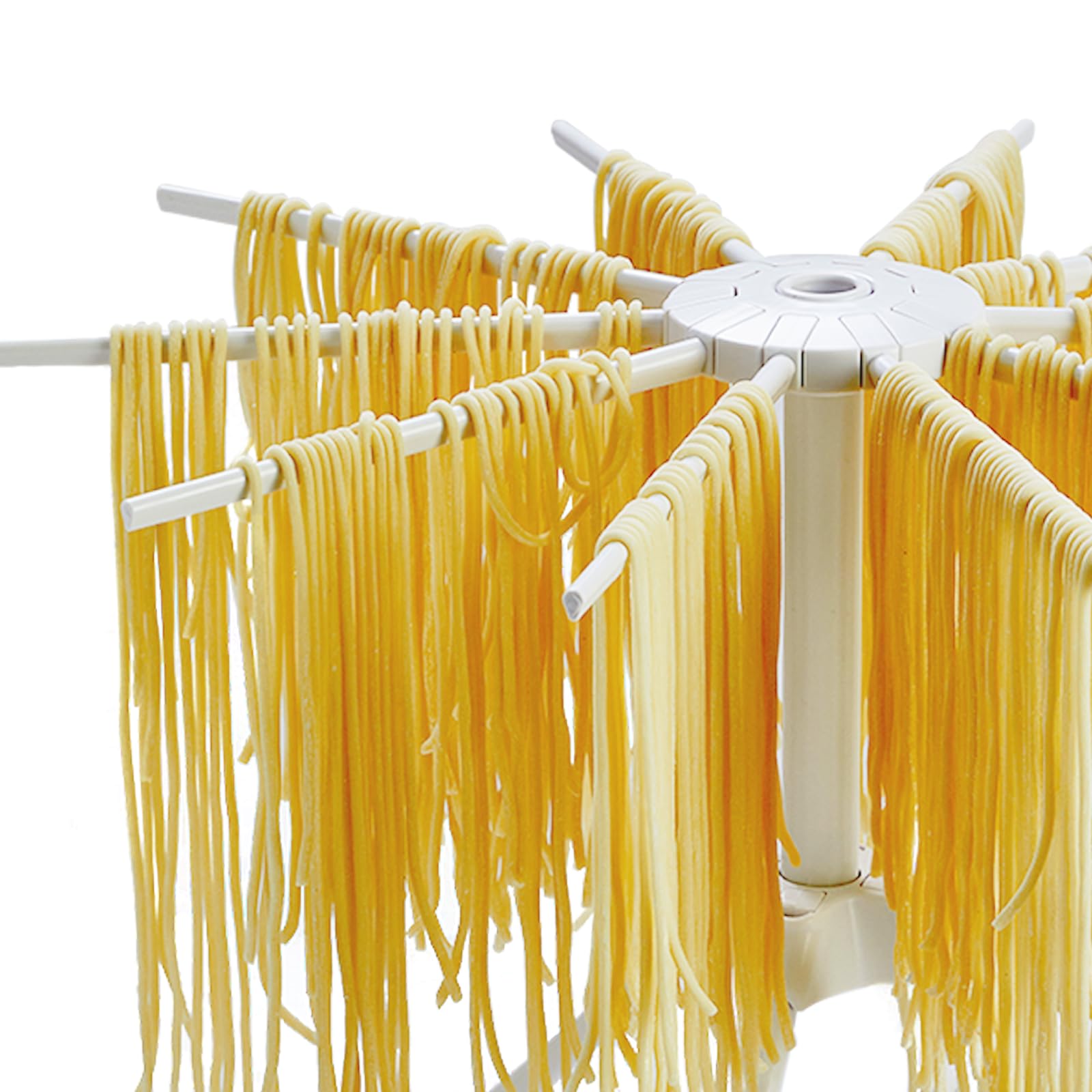 Paquete de 2 estantes plegables de secado de pasta, soporte de espaguetis frescos hechos en casa plegable para secar fideos para cocina con 10 brazos, color blanco