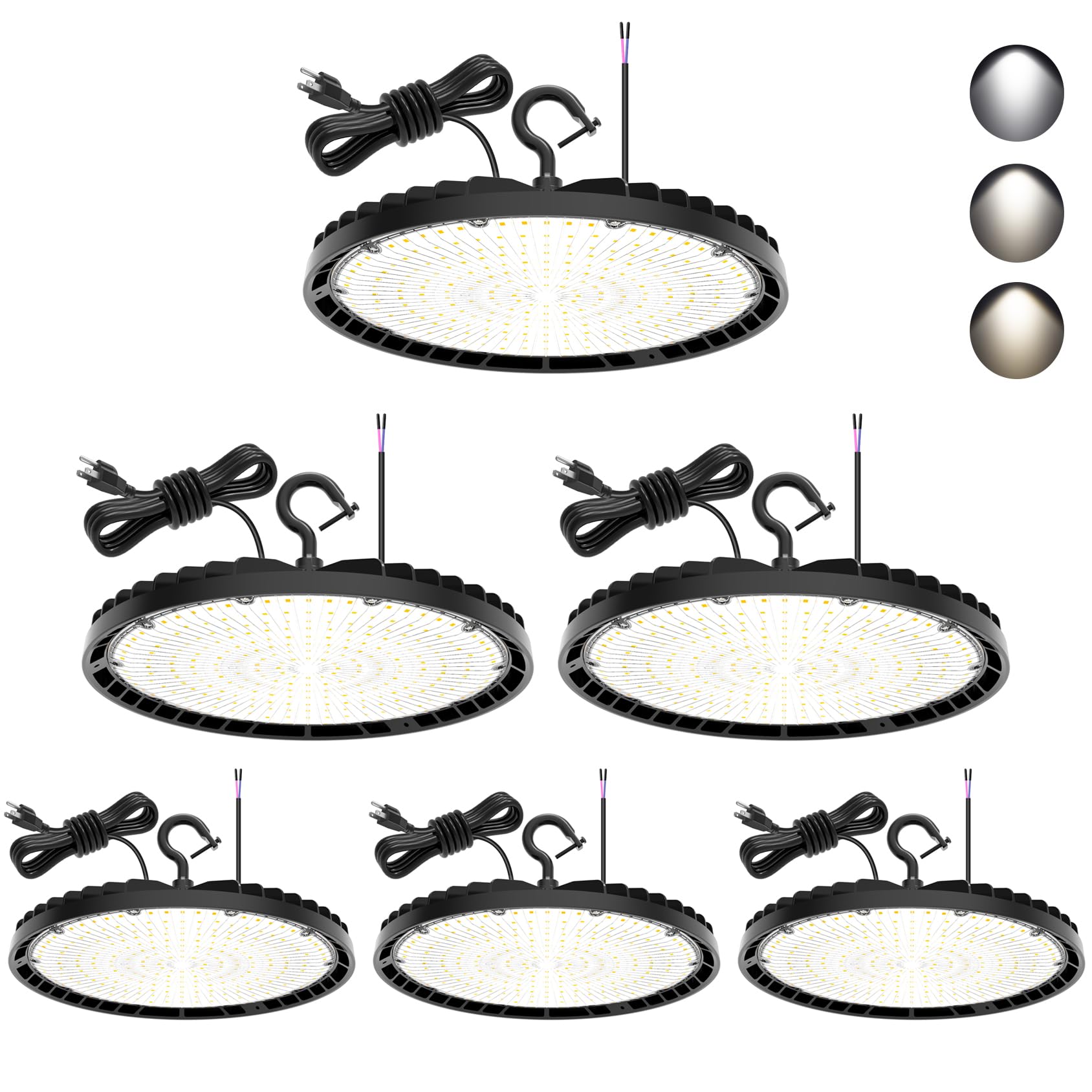 6 Pack LED High Bay Light 240W 200W 150W Adjustable UFO High Bay LED Lights 4500K 5000K 5700K