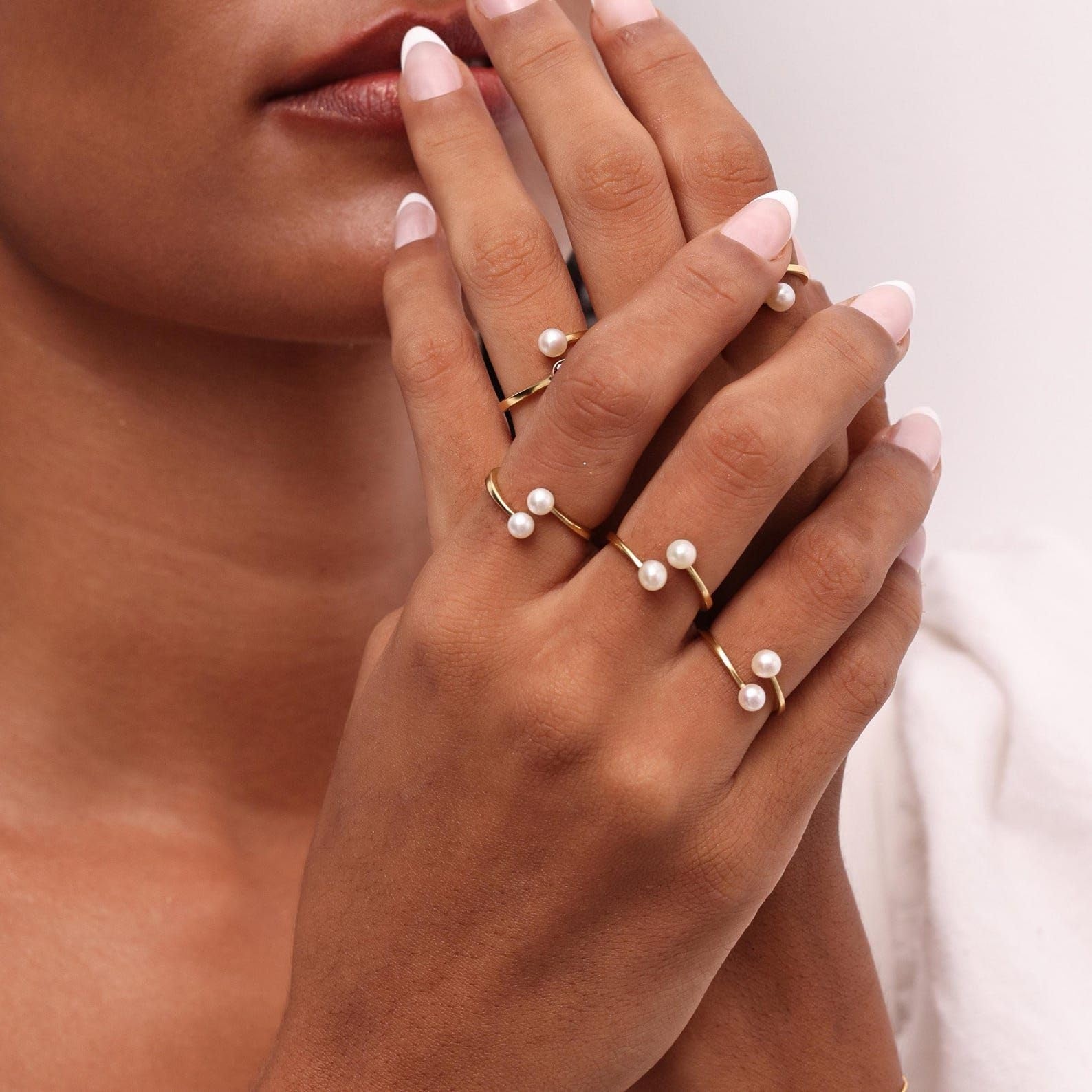 Joyería de perlas de agua dulce 925 de plata de ley blanco perla anillo de novia boda