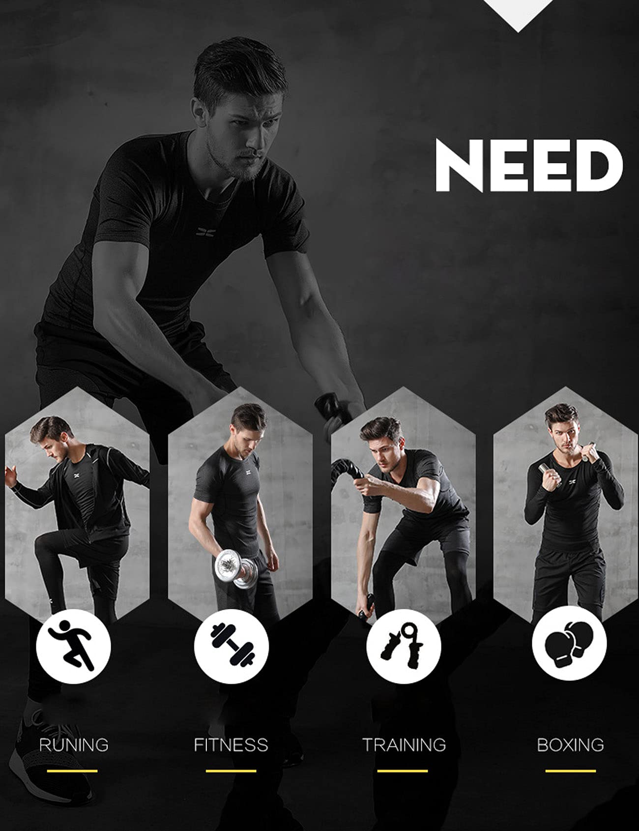 Jueshanzj Ropa de fitness medias de los hombres equipo de gimnasio correr baloncesto entrenamiento de secado rápido traje deportivo, Black-6-piece set, XL