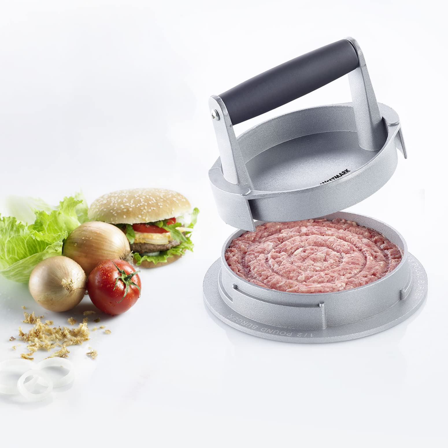 Westmark Hamburgermaker, regolabile per 3 diverse dimensioni Patty: 1/4 libbre, 1/3 libbre e 1/2 libbre, alluminio/plastica, Vario, argento/nero, 62252260