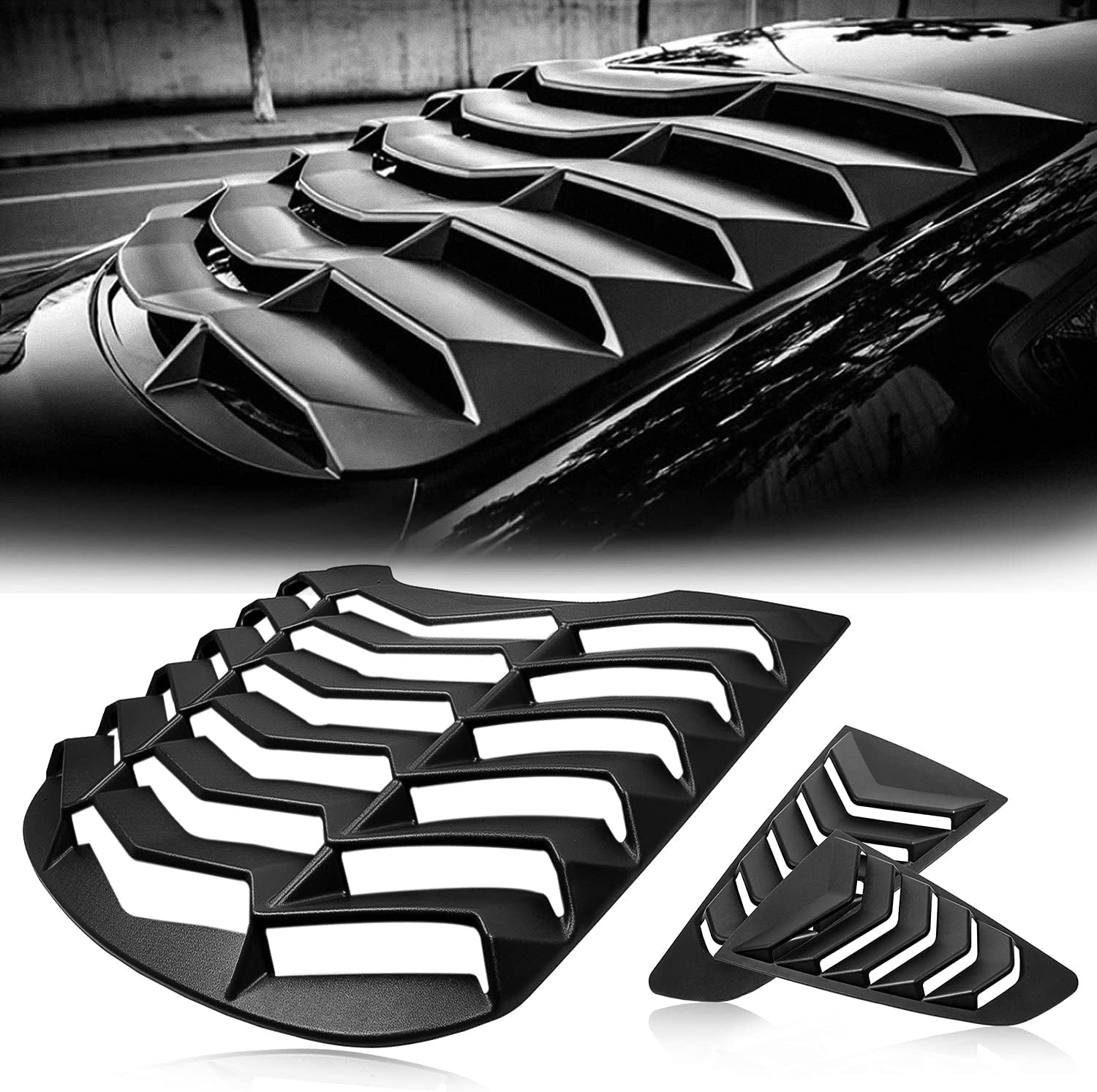 CUMART 2015-2023 Rear+Side Window Louvers Windshield Sun Shade Cover Lambo Style Matte Black Compatible with Ford Mustang 2015 2016 2017 2018 2019 2020 2021 2022 2023 Complete Set …