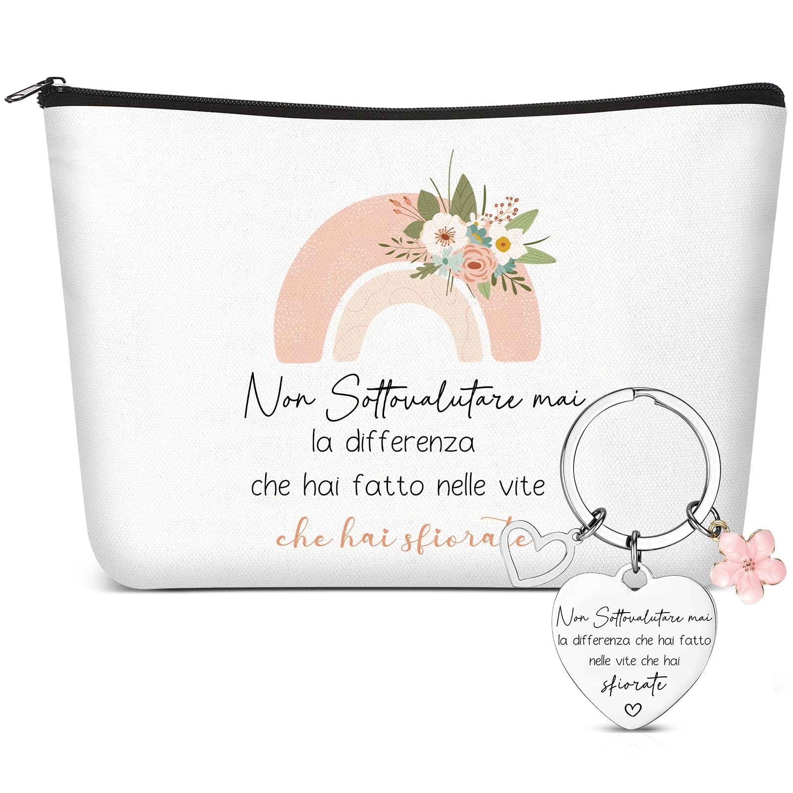 Xuniea Regalo per Maestra Fine Anno, Trousse da Trucco Arcobaleno con Portachiavi Motivazionale, Idee per Insegnante, Collega o Amica, Regalo Laurea, Compleanno, Dimissioni Giorno degli Insegnanti