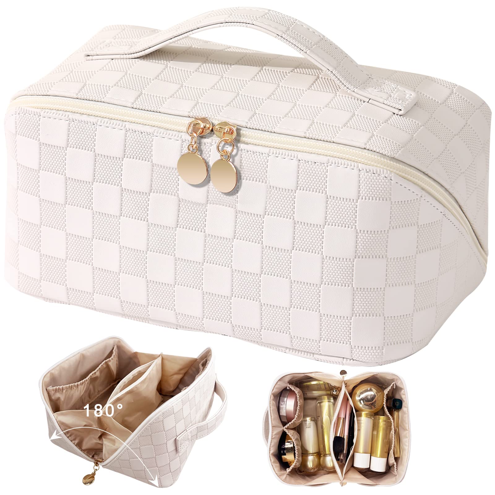 TOPALL Neceser Maquillaje Grande, Neceser Viaje Mujer de PU Cuero Neceser Cuero,Makeup Bag,XXL Organizador Bolsa de Aseo para Maquillaje Necessaire Viajes Accesorios de Mujer