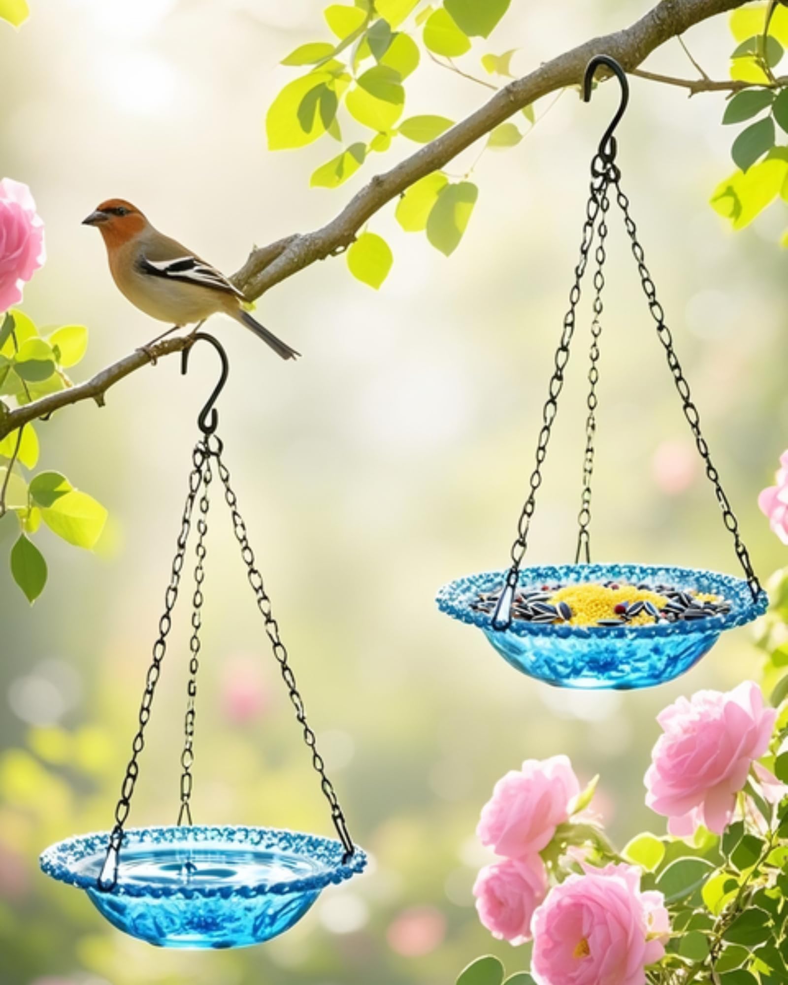 2 Pack Hanging Bird Baths and Feeders for Outdoors, Plastic Bird Bath Bowl & Hanging Feeder for Garden Yard Decor,Nature Blue-image-42