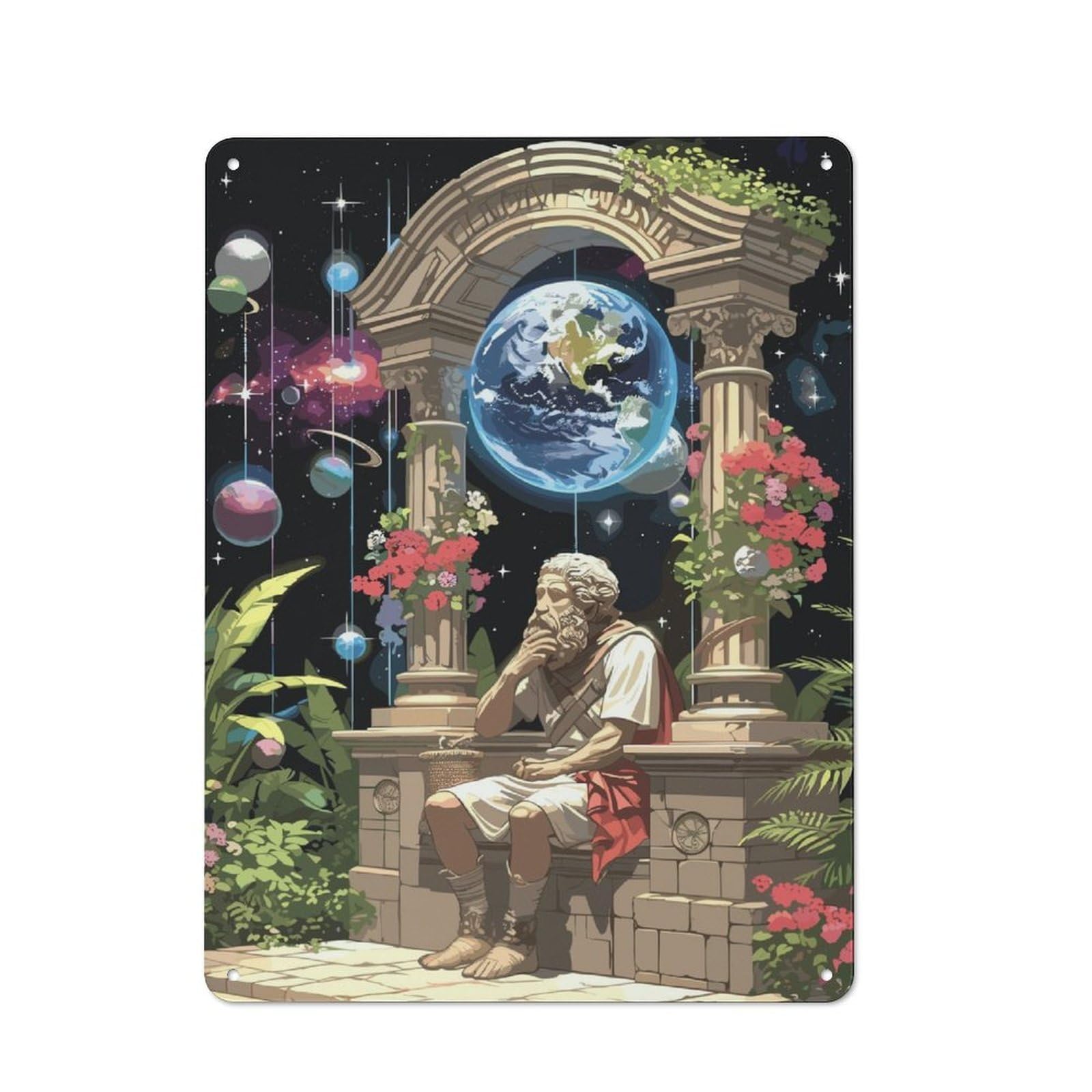 Junmoney Apollo God Statue Tin Wall Plaque 40X30cm With For Man Cave Or Games Room, A Housewarming Gift For Leisure-Room Decor Enthusiasts