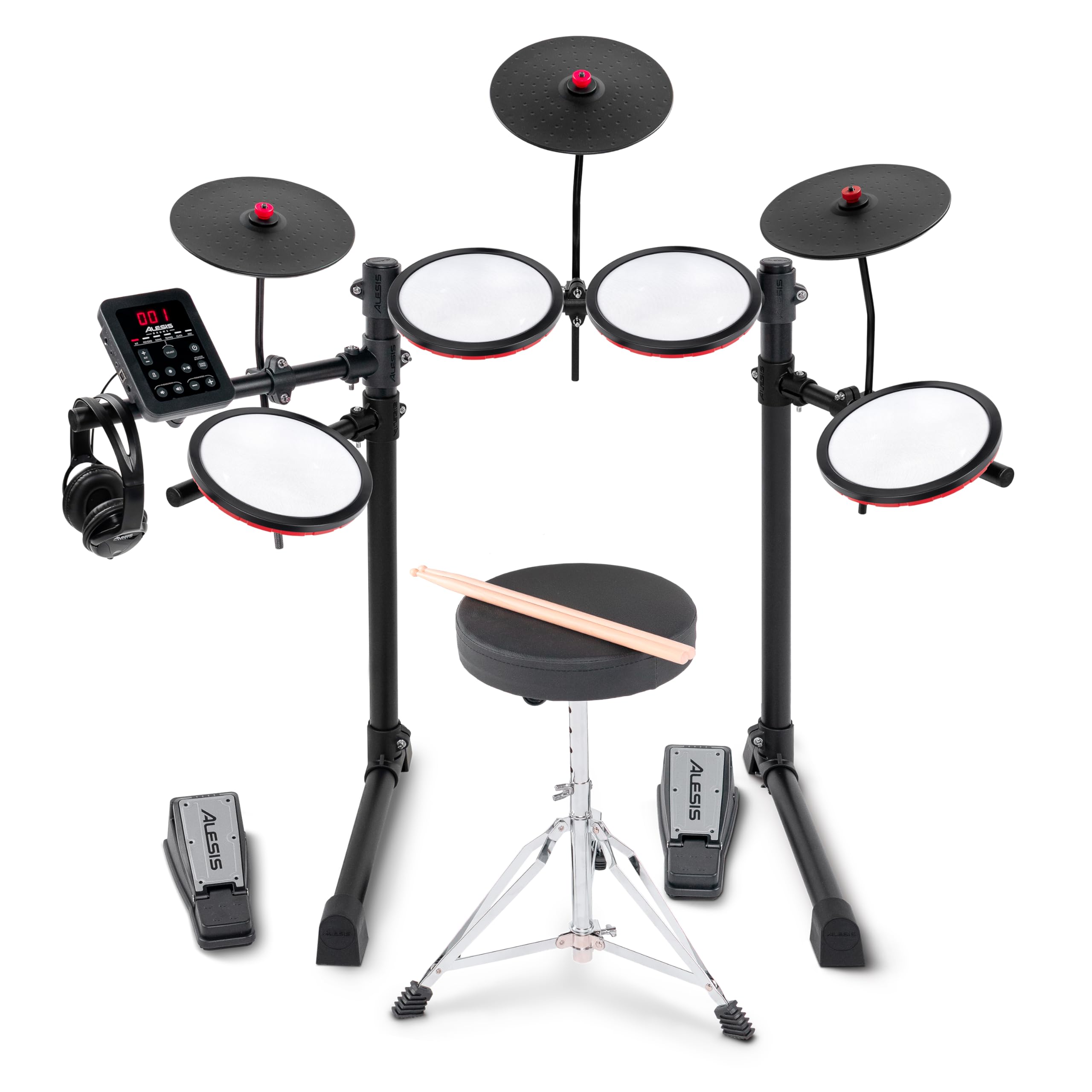 Alesis Turbo Max Electric Drum Kit with Quiet 8-inch Mesh Pads, Lessons, Bluetooth and Accessories, Foldable