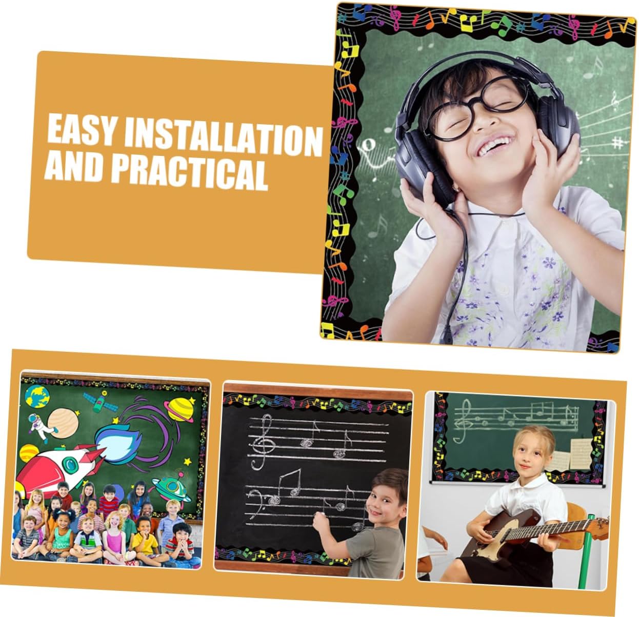 DIYEAH 1 Roll Music Theme Classroom Decorations Rolled Music Mark Border Sticker for Bulletin Board DIY Chalkboard Trim for School 8