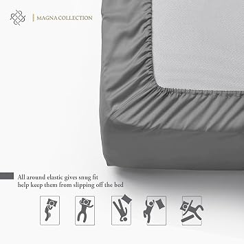 Double Fitted Sheet - 135 x 190cm with 30cm Deep Pocket, Soft Brushed Microfibre, Wrinkle-Free, Easy Care, Fade & Shrink Resistant by MAGNA COLLECTION (Grey, Double)