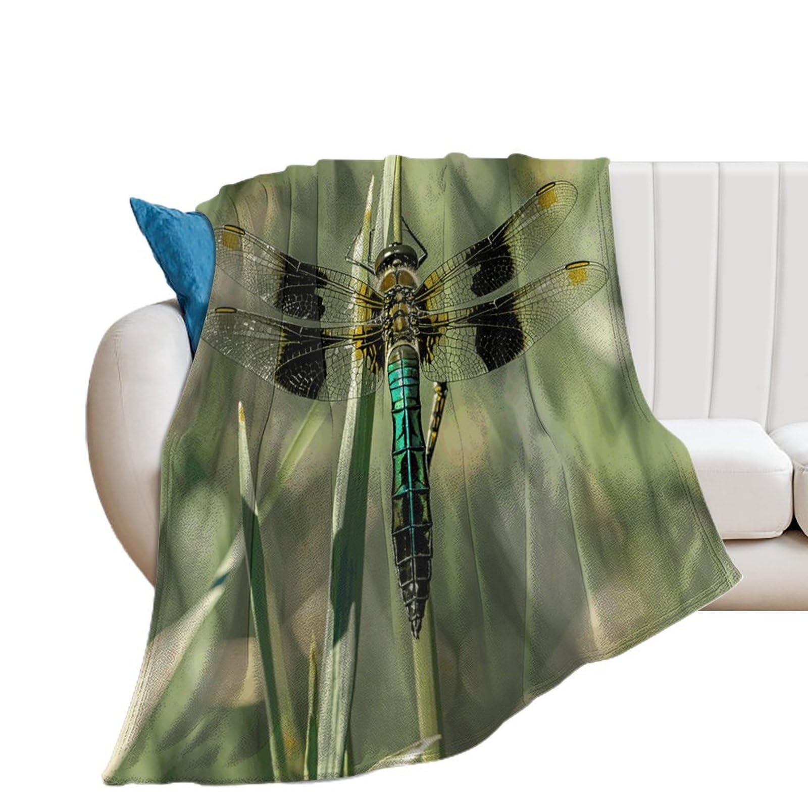 Couverture flanelle imprimé libellule pour vos moments cocooning sur le canapé
