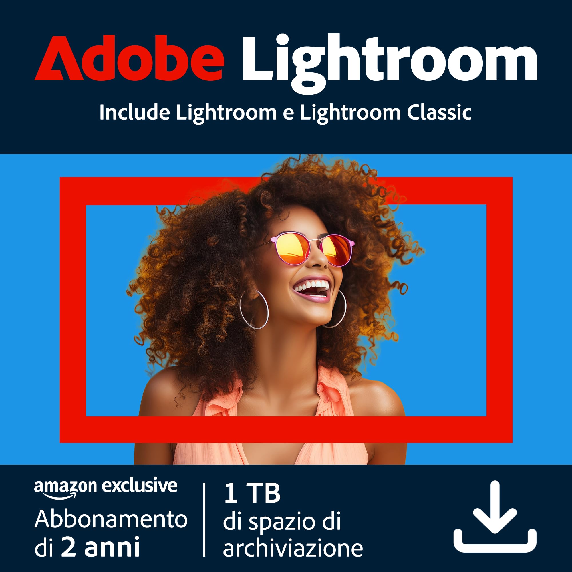 Adobe Lightroom incl. Lightroom Classic 1 TB, Editor fotografico basato su IA, 12+12 mesi Esclusiva Amazon, PC/Mac/Web/Tablet, Download digitale | Codice d'attivazione via email
