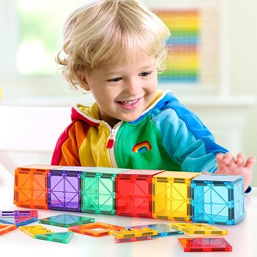 Miniatura 6 de Azulejos magnéticos, juego de 42 piezas de azulejos magnéticos, juego de juguetes magnéticos para niños y niñas, juguete Montessori de aprendizaje