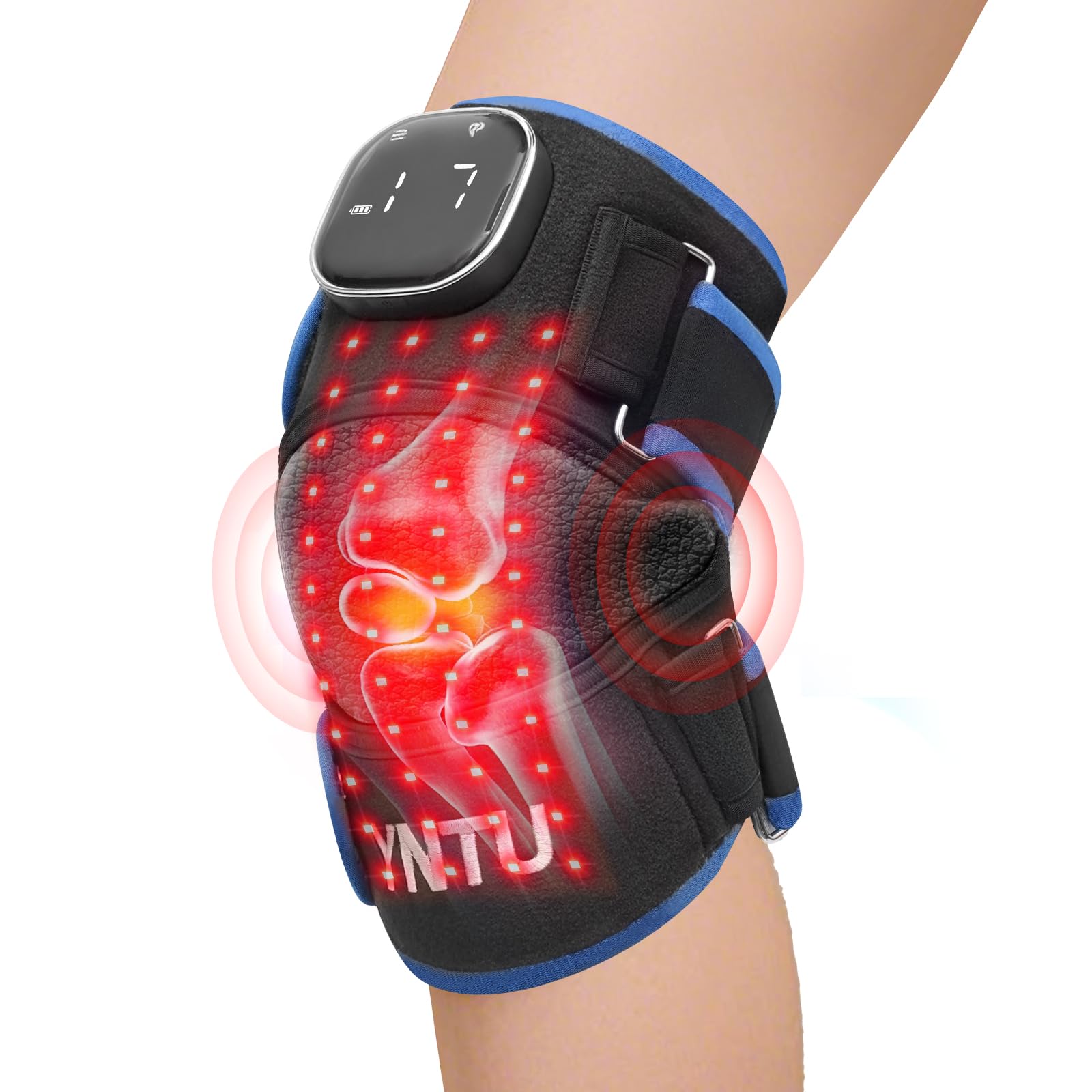 Red Light Therapy Knee Massager with Heat Vibration 660nm Red 850nm NIR 96 LEDs Adjustable Modes Cordless 3000mAh