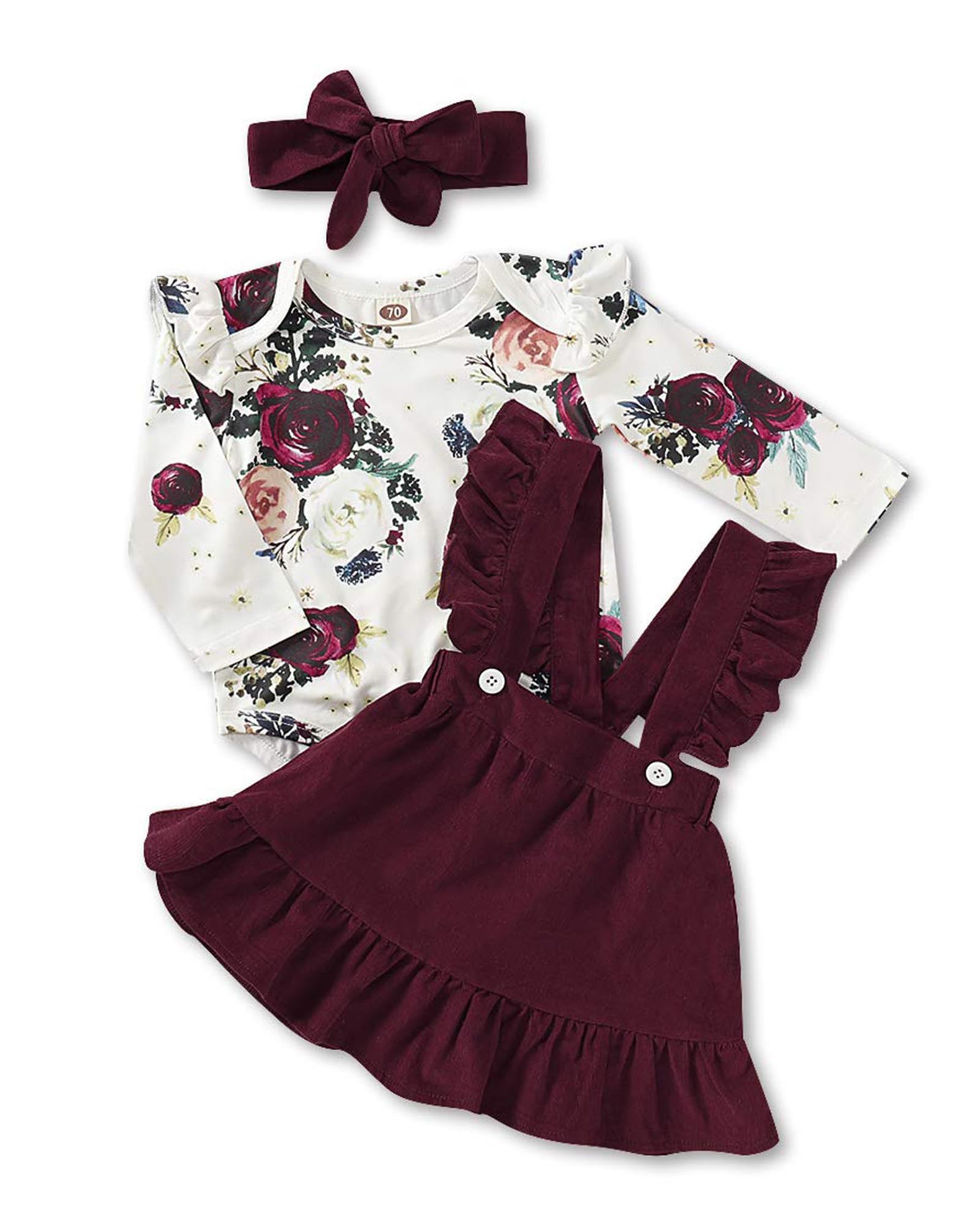 Kucnuzki Newborn Baby Girl Clothes Toddler Long Sleeve Ruffle Romper Top Infant Skirt Set Little Girl Overall Dress