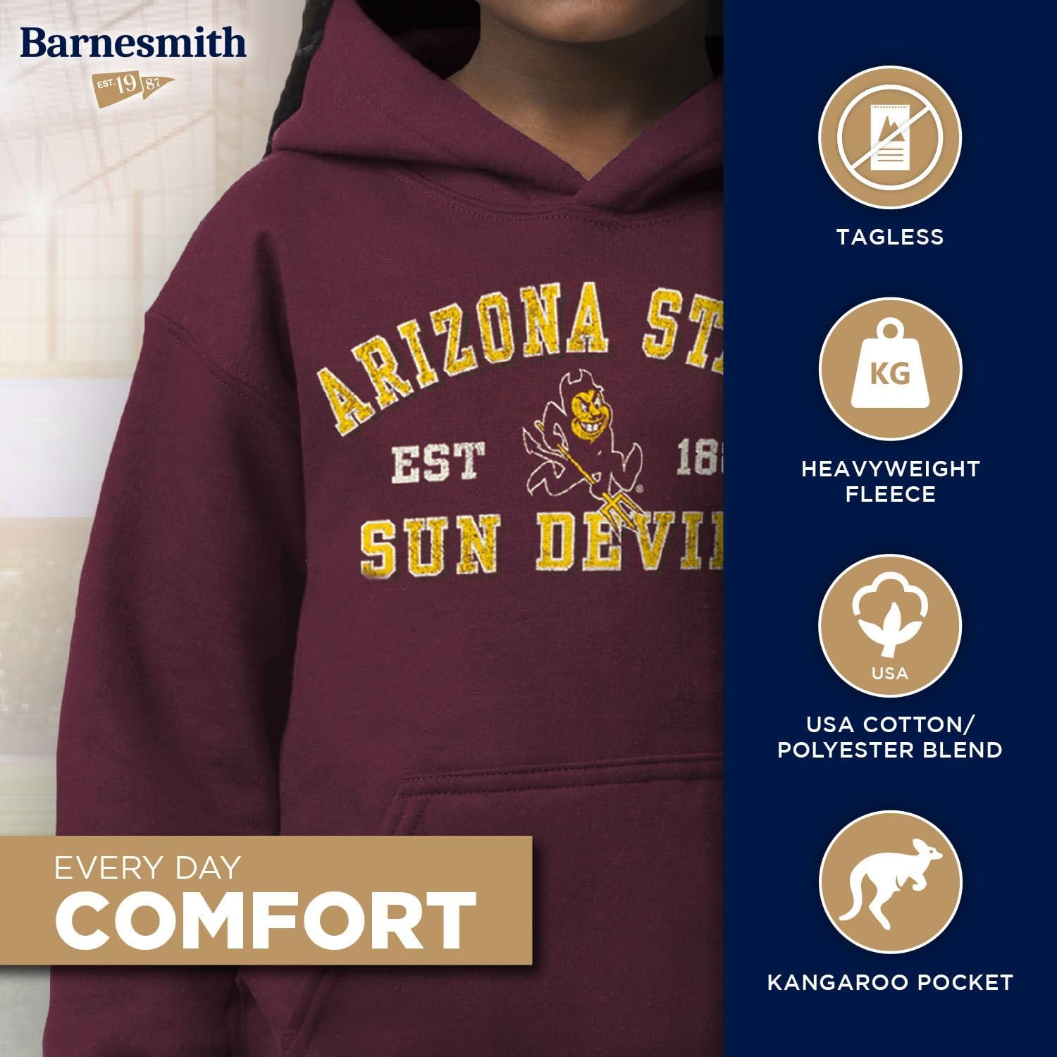 Barnesmith NCAA Unisex Youth Hooded Sweatshirt, Vintage Logo, Color - Image 3