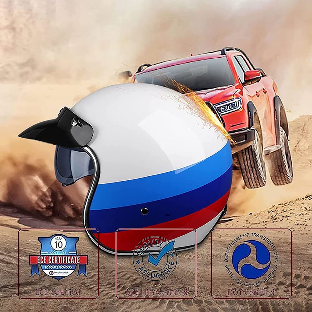Retro Motorfiets Halve Helm DOT/ECE 22.06 Certificering Klassieke Halve Helm Draagbare Elektrische Voertuig Cruiser Chopper Helm Cool Patroon: B,L