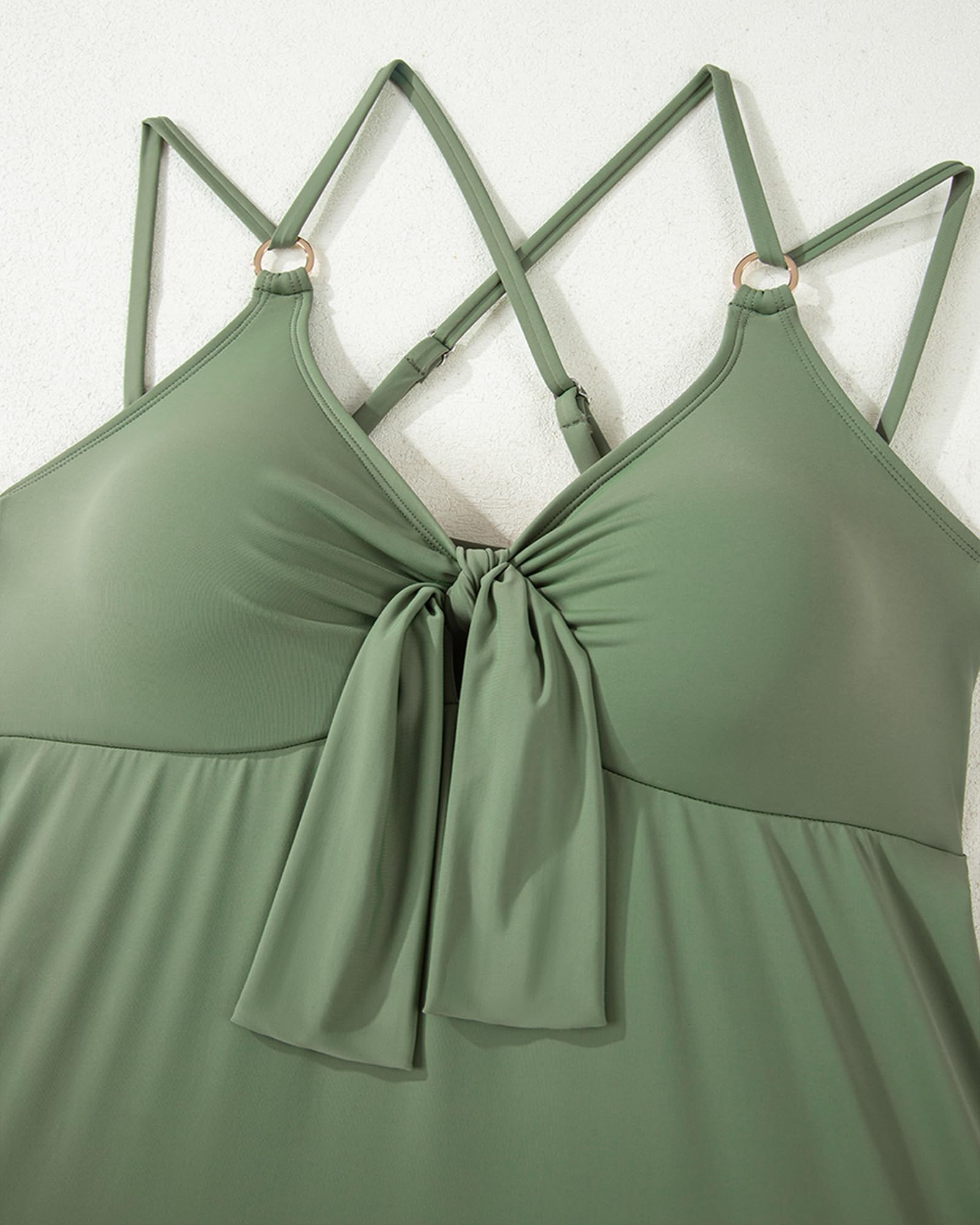 Bsubseach Zweiteiler Tankini Badeanzüge für Damen Bauchkontrolle fließendes Badekleid Oberteil mit Badehosen