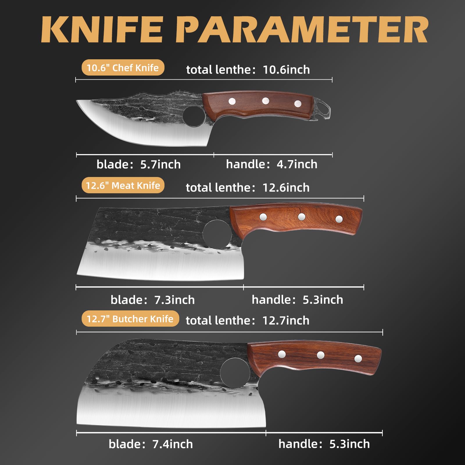 Hand Forged Chef Knife Set - 3 Piece -7