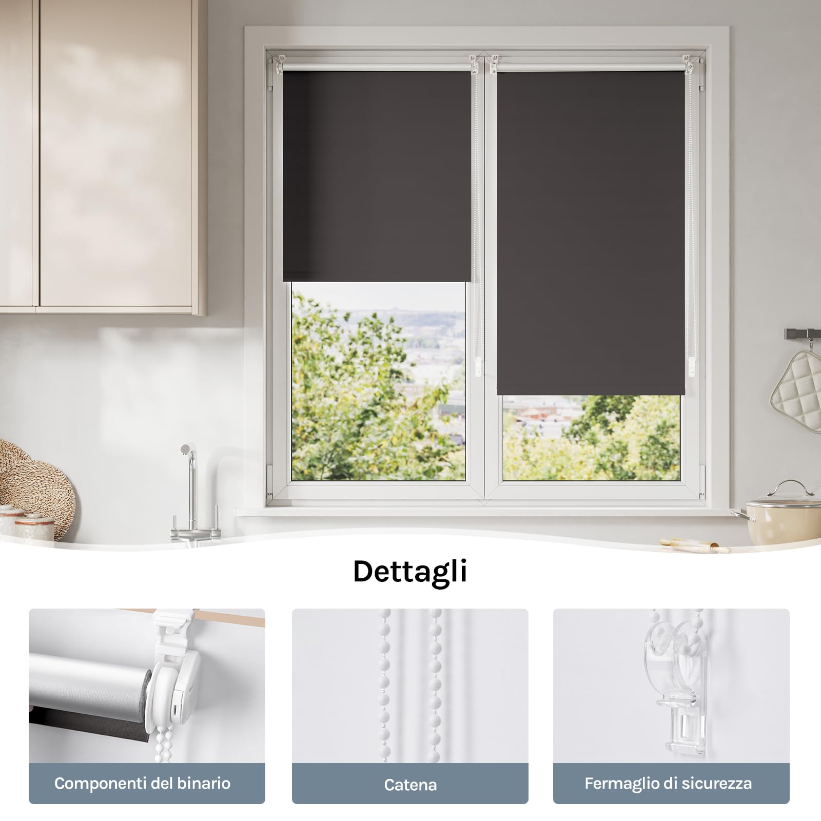 WOLTU Tenda a Rullo Interni Oscurante Klemmfix senza Fori, 40x160 cm, Carbone Nero