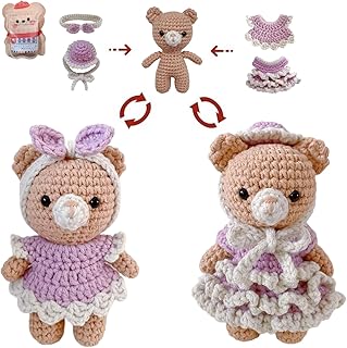 LoopMap Crochet Kit for Beginners - DIY Amigurumi Bear with Removable Dress & Accessories, Step-by-Step Video Tutorials, Extra Yarn, Crochet Tools, Handmade Gift for Kids & Adults(Bear-Purple) - Buy now