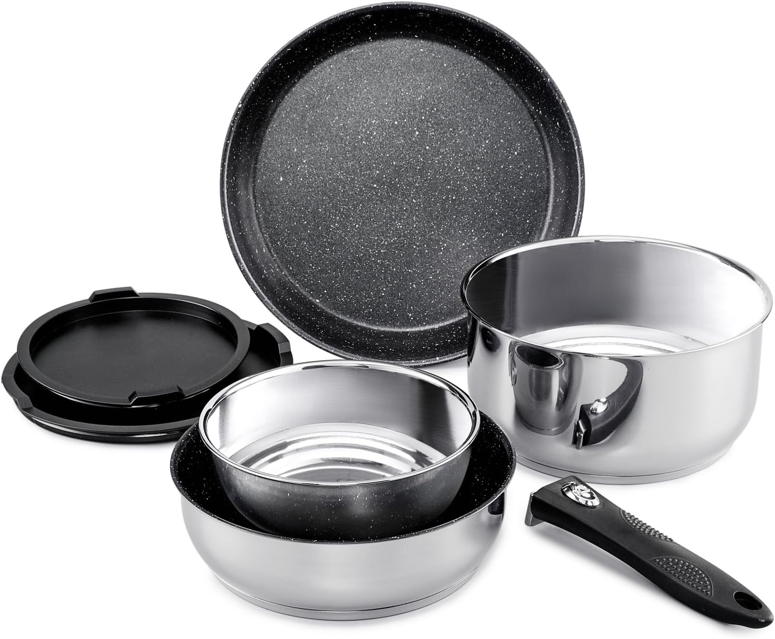 Fecra Kasrol Lot de 7 poêles en granit Noir