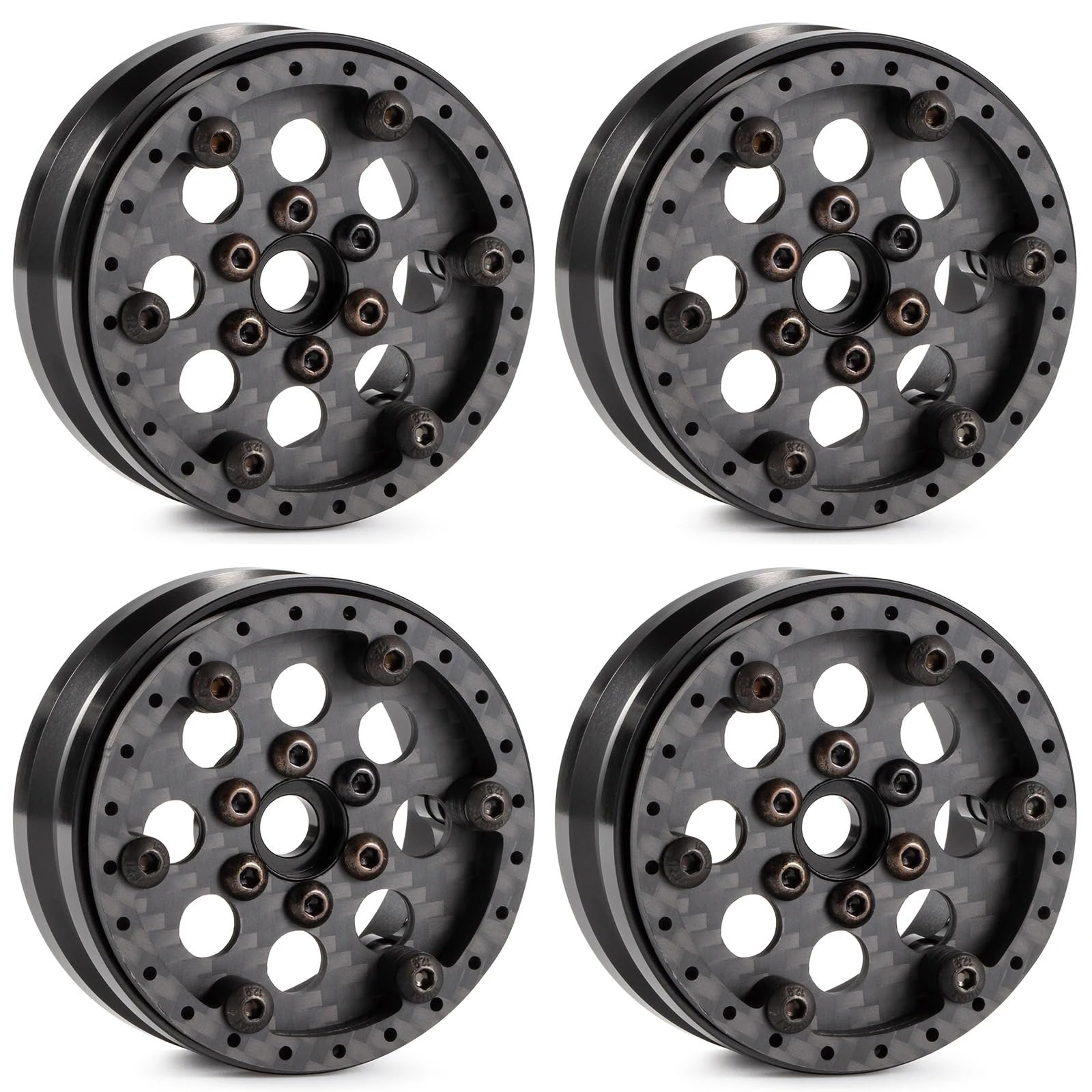 HooCrawler 1.9 Inch Carbon Rims Beadlock Wheels Adjustable Offset Ultra Lightweight for 1/10 RC Crawler LCG Chassis SCX10 Capra TRX4 VS4-10 H10 (Type B)