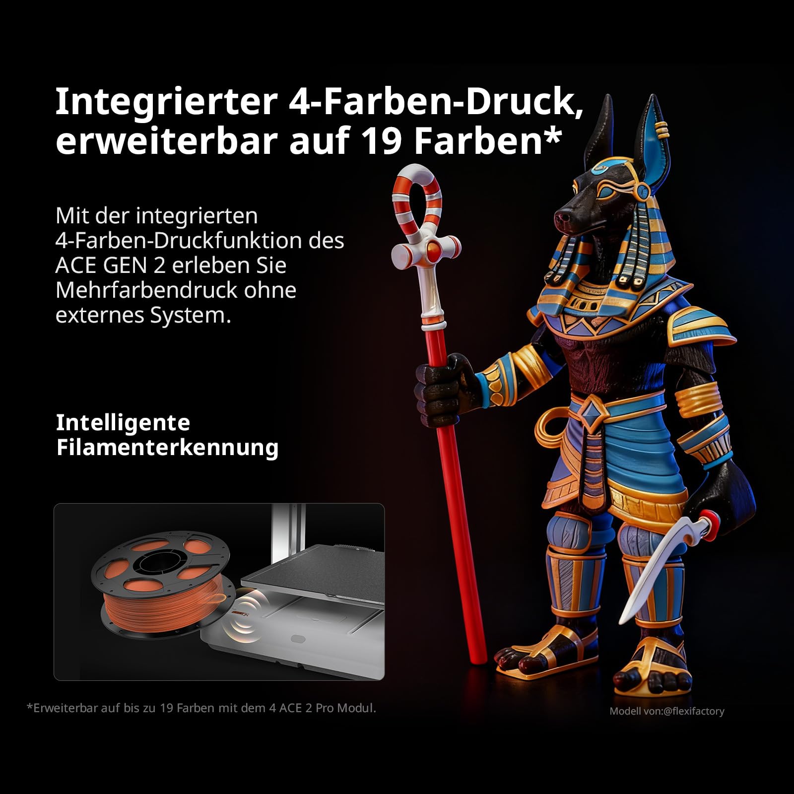 Anycubic Kobra X 3D Drucker Mehrfarbig, Verbesserte Auto Leveling | Weicher und Harter Multifilamentdruck, 4-Farbdruck bis zu 19 Farbdruck für Anfänger, Druckgröße 260 x 260 x 260 mm