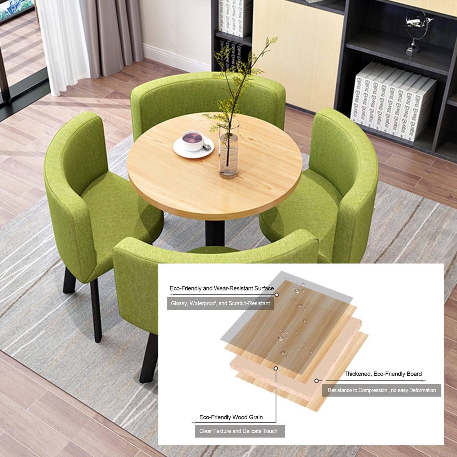 Mesa redonda Mesa de comedor Combinación de mesa y silla, 60cm Estilo sencillo Recepción de oficina Conjunto de escritorio y silla, Mesa redonda Cafetería Mesa de ocio, con 4 sillas Mesa de ocio ( Col