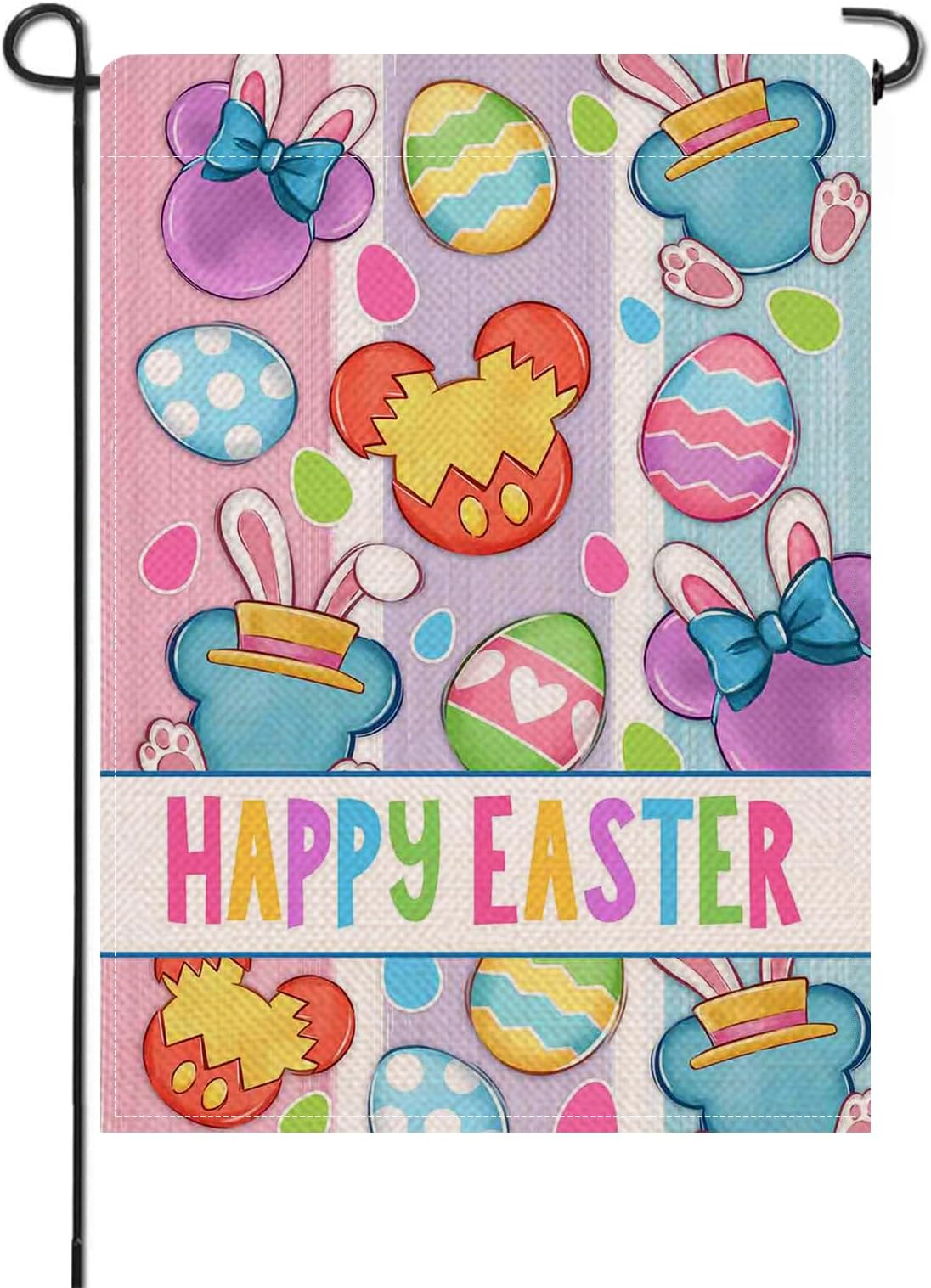 Artofy Happy Easter Bunny Small Decorative Garden Flag, Easter Eggs Rabbit Ear Yard Lawn Outside Decor, Spring Colorful Burlap Outdoor Home Decoration Double Sided 12 x 18