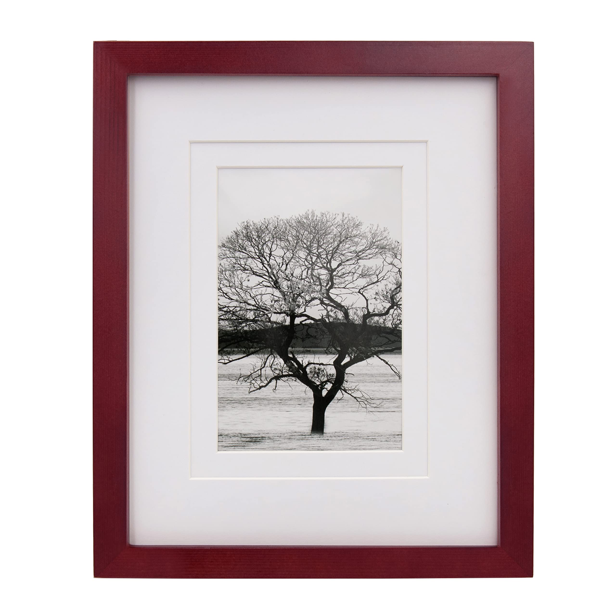 Egofine 8x10 Picture Frame Made of Solid Wood, Covered by Plexiglass for Pictures 4x6 or 5x7 with Mat or 8x10 Without Mat, Photo Frame for Table Top and Wall Display, Cherry Red