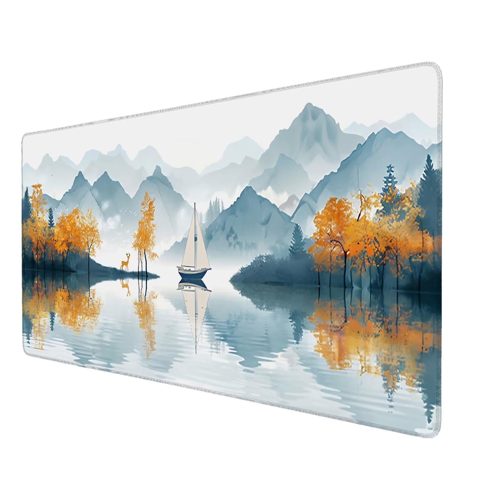 Tapis de Souris de Jeu, Bateau Tapis de Souris XXL 900x400x4 mm, Sous-Main Bureau Paysage avec Base en Caoutchouc Antidérapant et Imperméable, Surface Lisse Améliorez la Précision et la Vitesse, L-1