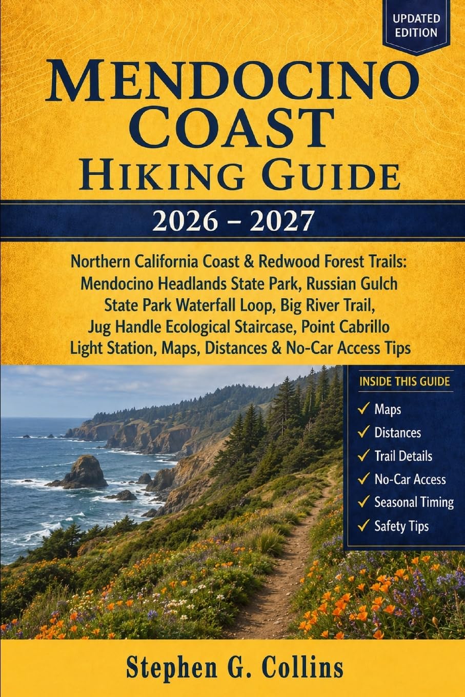 Mendocino Coast Hiking Guide 2026–2027: Northern California Coastal Trails, Redwoods, Waterfall Loops, Lighthouse Walks, Maps, Distances & No-Car Hiking Tips