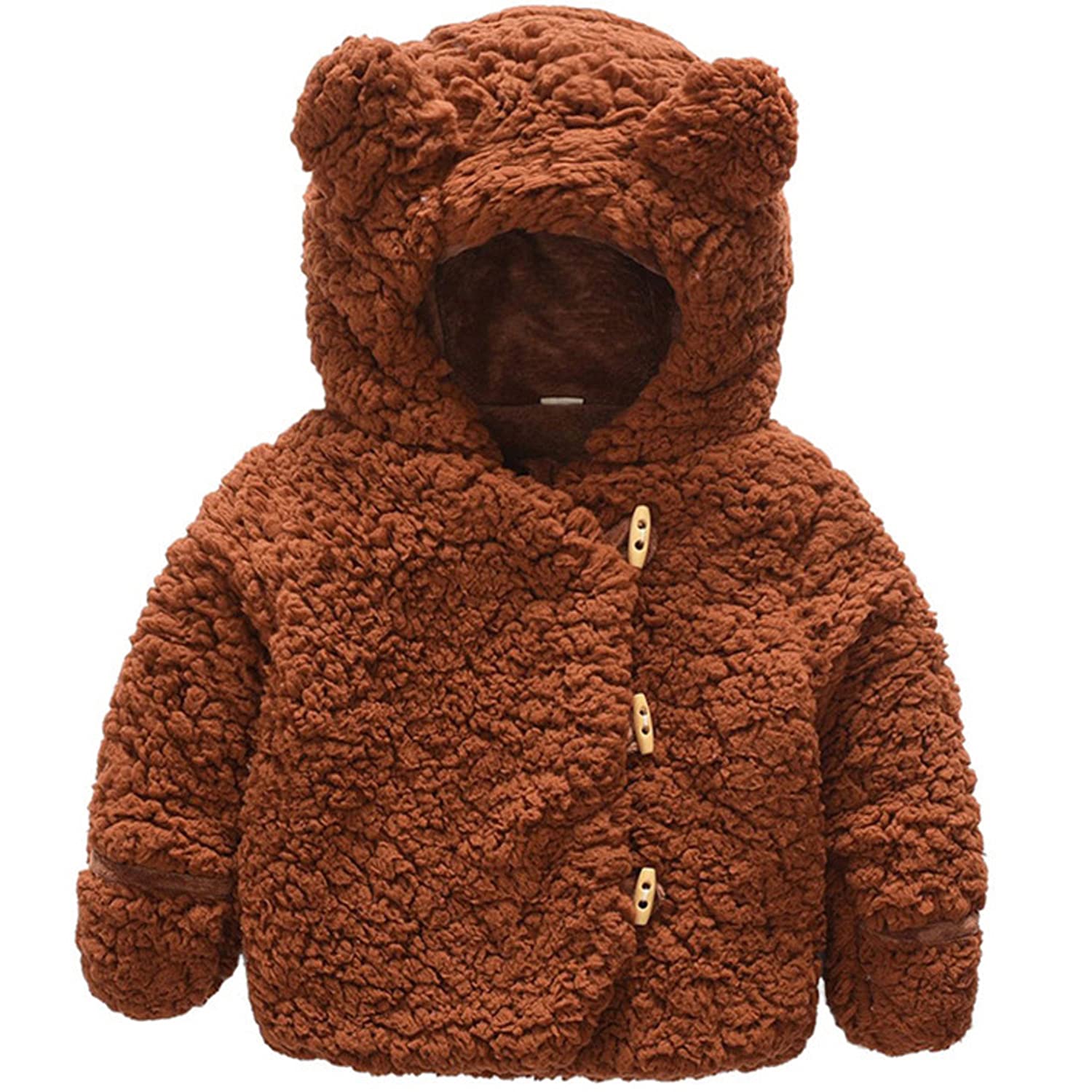 EasygouBaby Girls Winter Fuzzy Jackets Warm Cute Hooded Outwear Toddler Baby Plush Coat Thicken Snowsuit 6 12 24 Months 3 Years