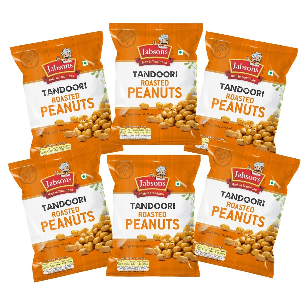 Roasted Peanut Tandoori Roasted - 140gm (Pack of 6)(140gm X6)|Jumbo Bharuchi Flavoured Peanuts| Premium Moongfali |Ready to eat healthy snacks|Anytime Snack|Gluten free|Tandoori