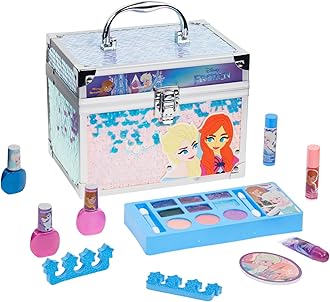 Disney Frozen - Train Case Cosmetic Makeup Set Includes Lip Gloss, Eye Shimmer, Brushes, Nail Polish Accessories & more! for Kid Girls, Ages 3+ perfect for Parties, Sleepovers & Makeovers