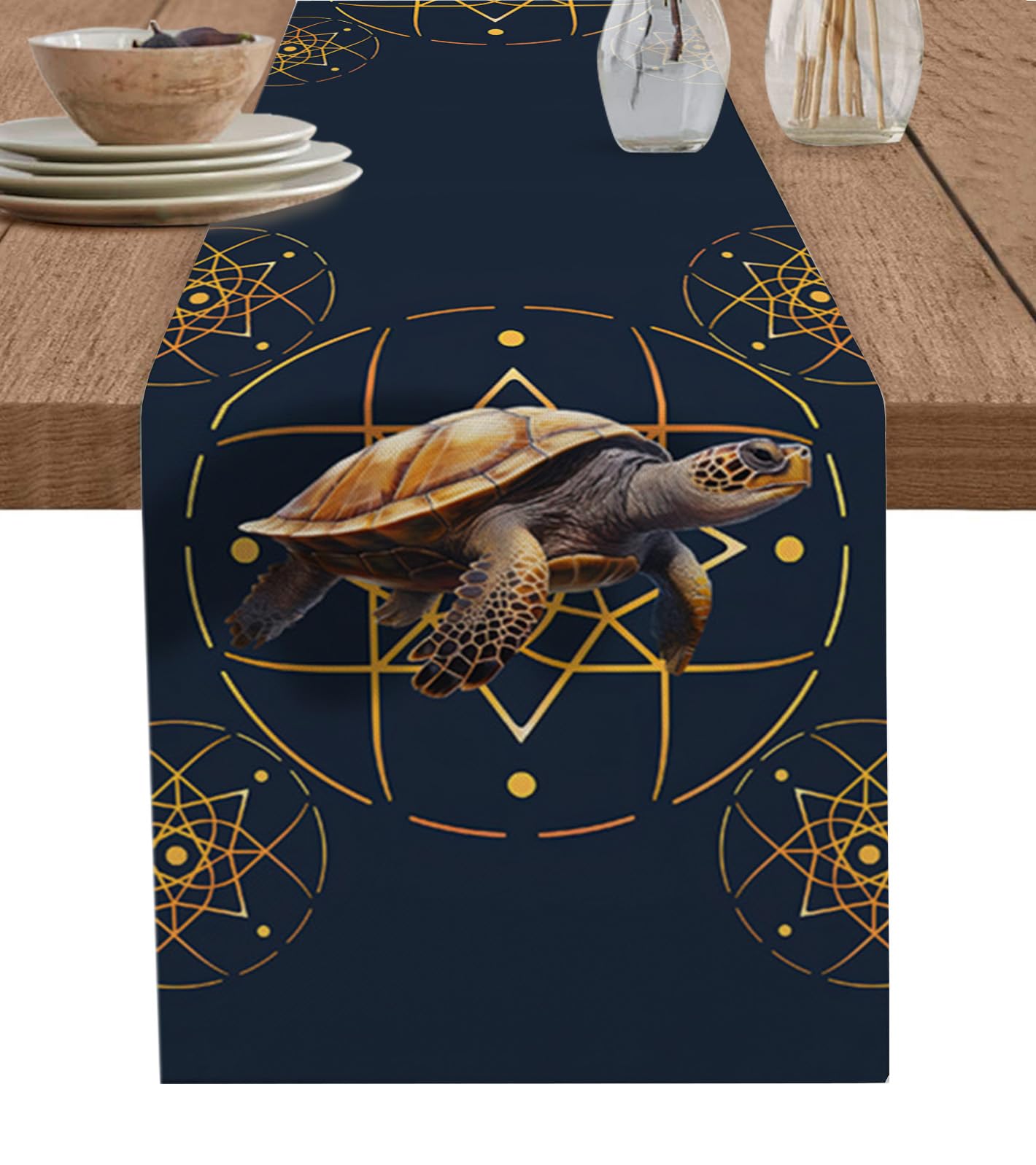 Amazon.co.jp: テーブルランナー タートル 花柄 ネイビーブルー