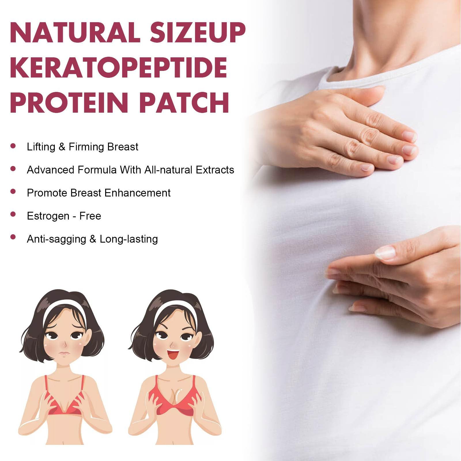 Cuscinetti per l'ingrandimento del seno, prodotti naturali per l'ingrandimento del seno, per seno flaccido, push-up, seni proteici cheratina peptide, tonificanti e sollevanti (set da 2)