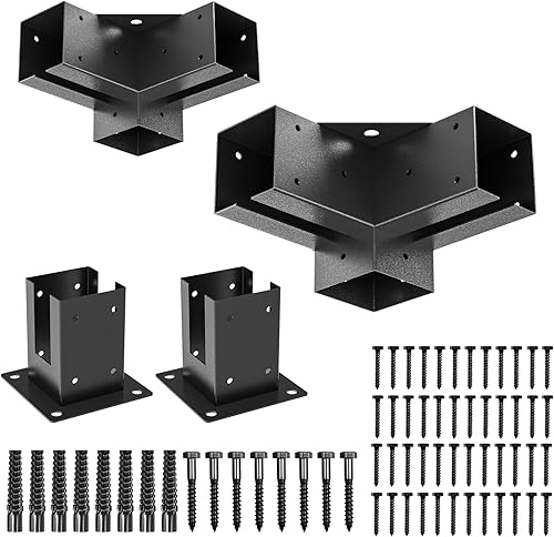 TROPTOLKY Kit de soportes para pérgola 4 x 4, soportes de esquina de carpintería con recubrimiento de polvo de 3 vías, 2 hombros de soporte y 2