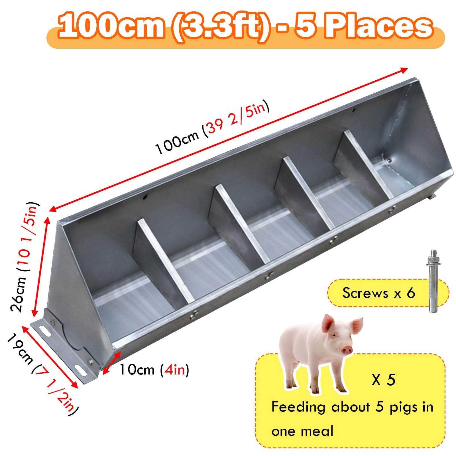 Comedero Grande 2 en 1 de Acero Inoxidable para Cabras, Cerdos y Caballos: comedero y Bebedero Duradero para Animales, Ideal para pastos, Granjas y Corrales de ovejas (100 cm/39,4 Pulgadas),