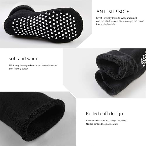 Miniatura 6 de VWU - Medias de altura media con antideslizante, de algodón grueso y cálido, unisex, talla 0-6T, paquete de 6 pares