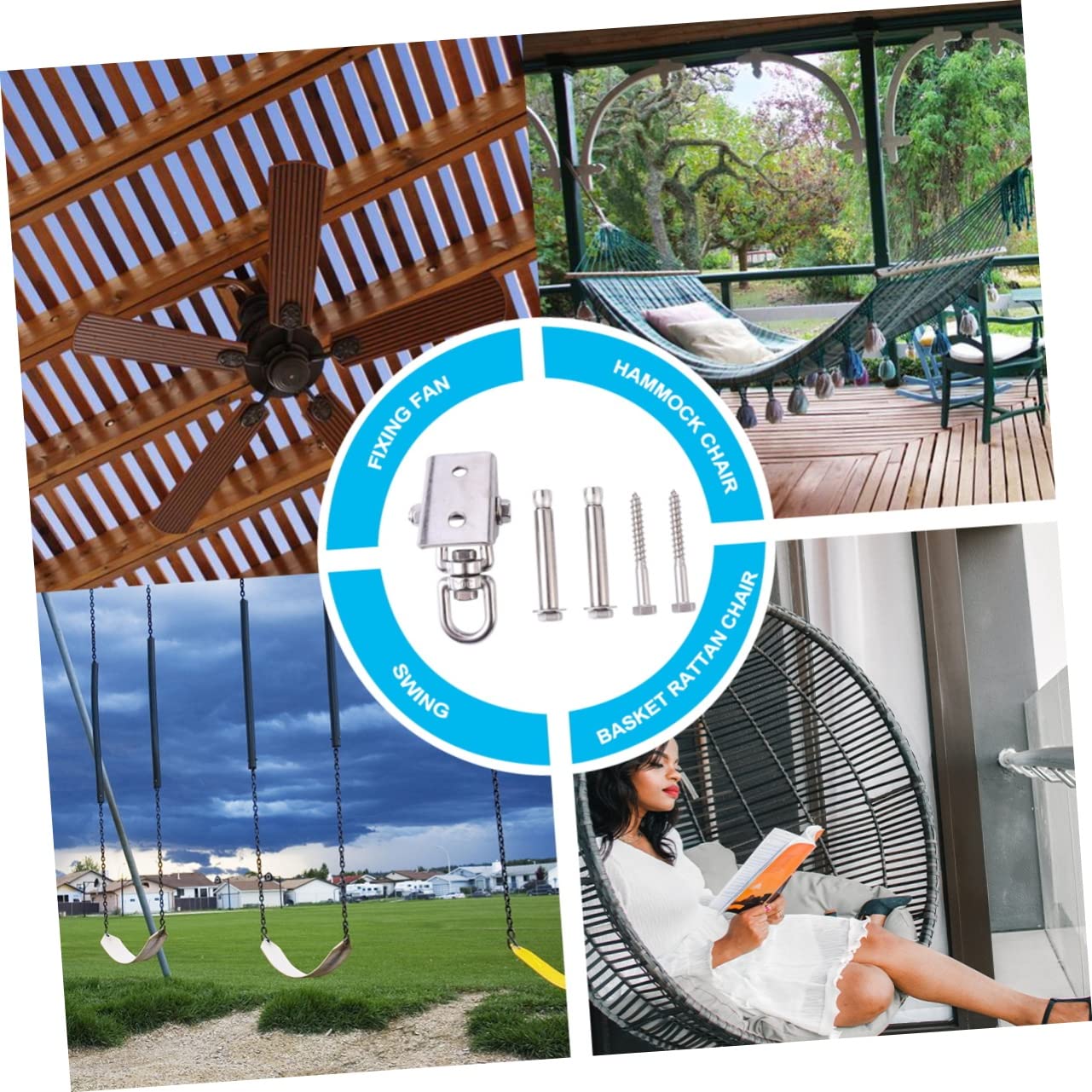 Kit para Colgar Hamacas Giratorias de 360° de Acero Inoxidable