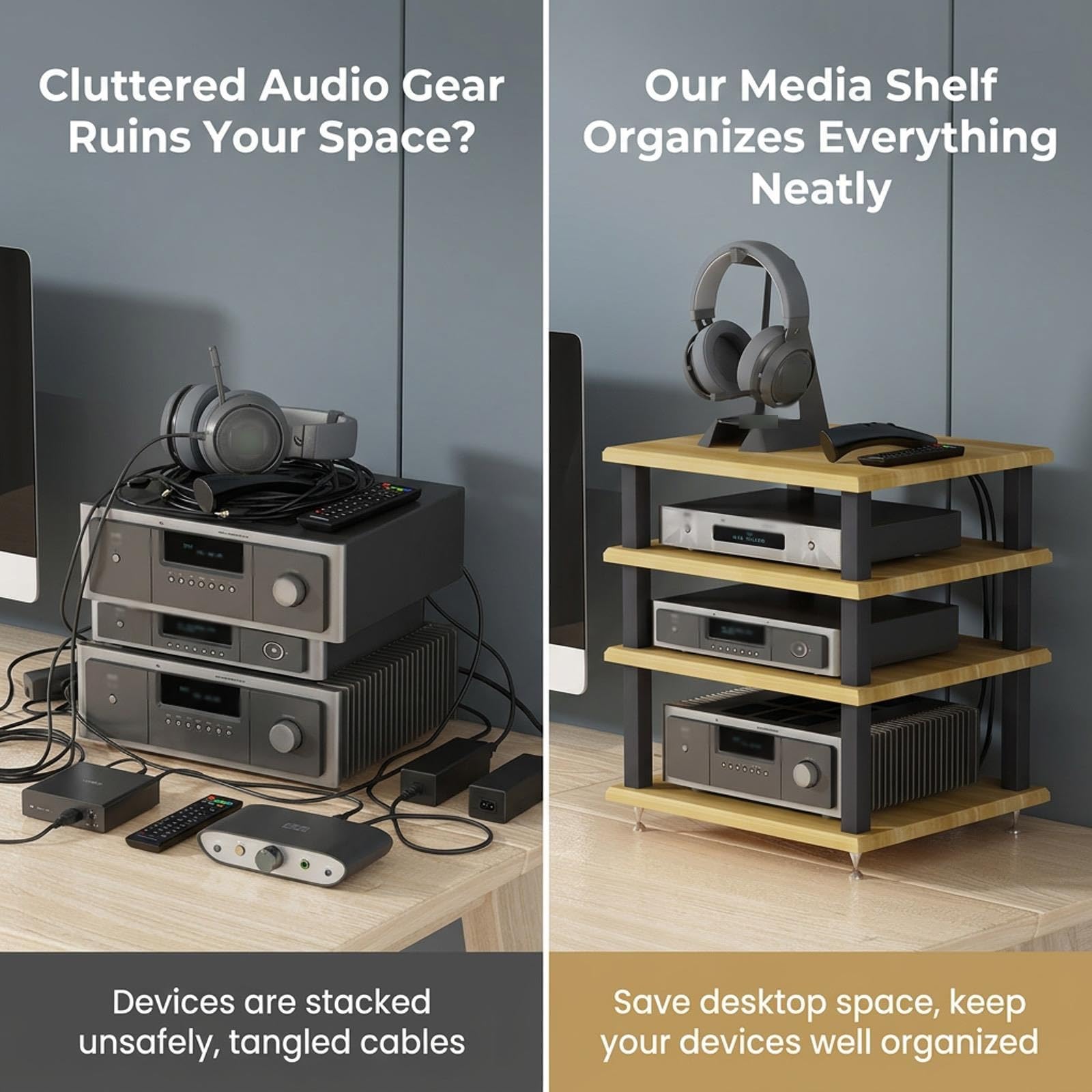Rack Audio, Mobile Hi-Fi in Legno e Metallo a 2/3/4 Livelli