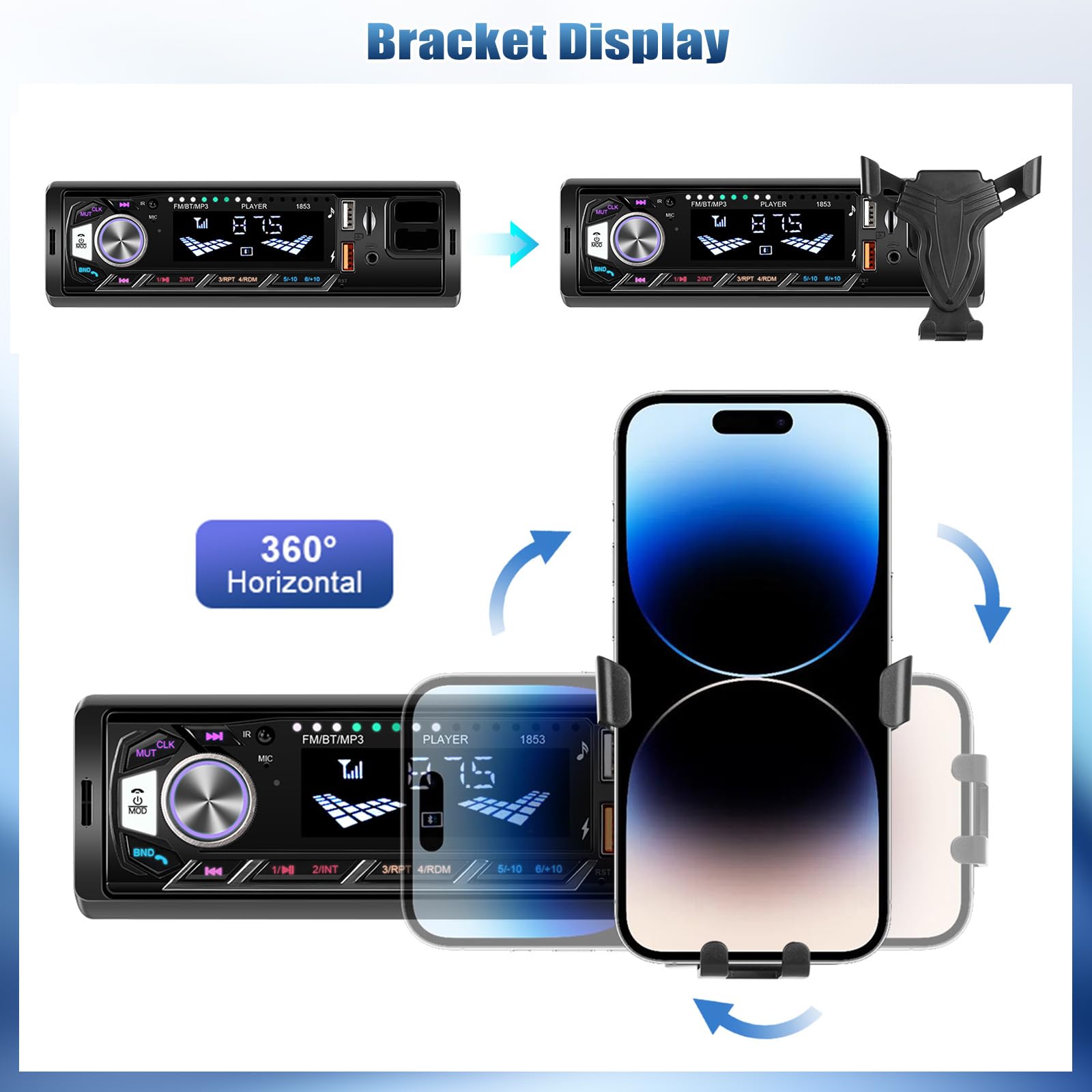 Autoradio Bluetooth 1 Din avec Apple Carplay Android Auto sans Fil, 6,86 Pouces Écran Tactile